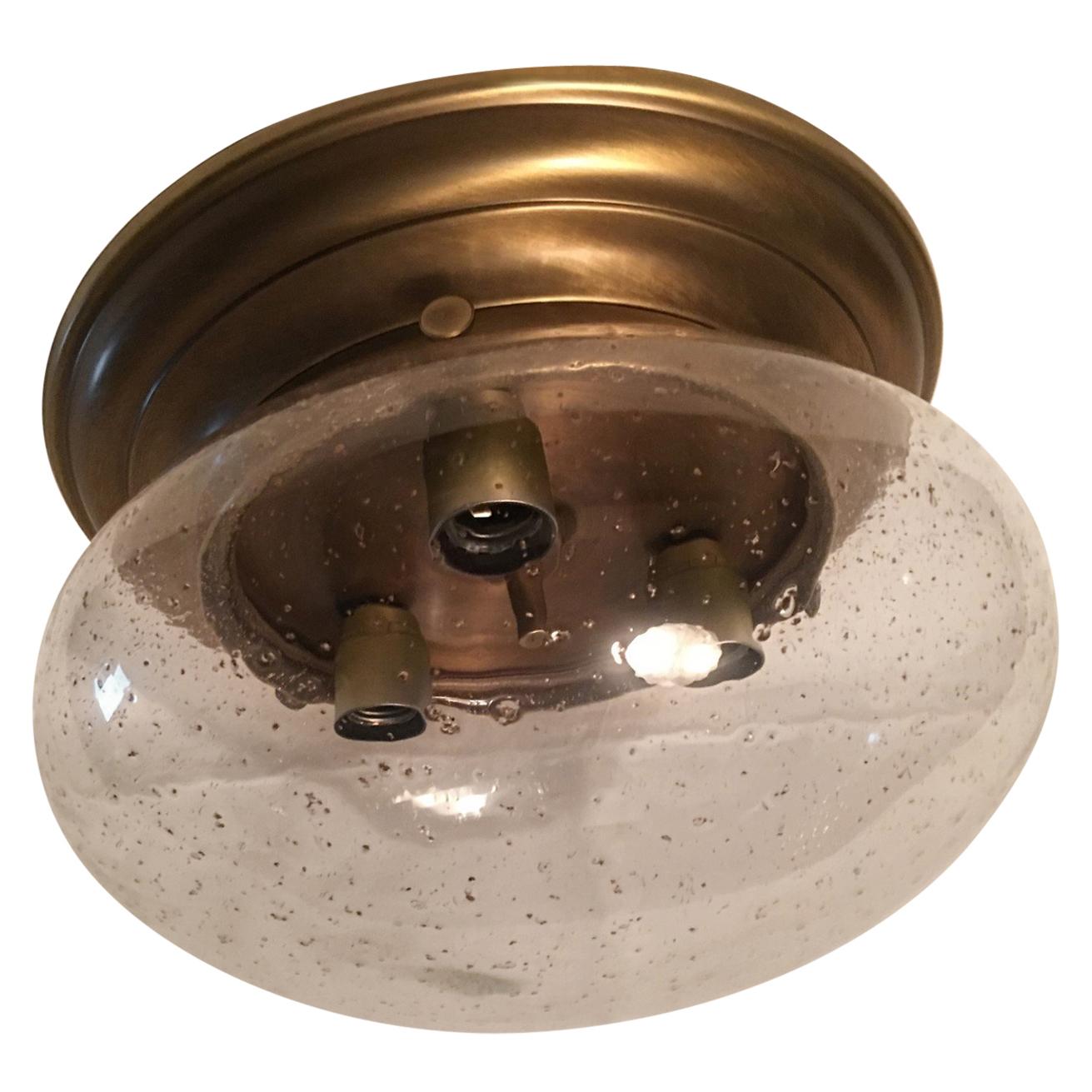Glass Domed Brass Flush Mount from Germany For Sale