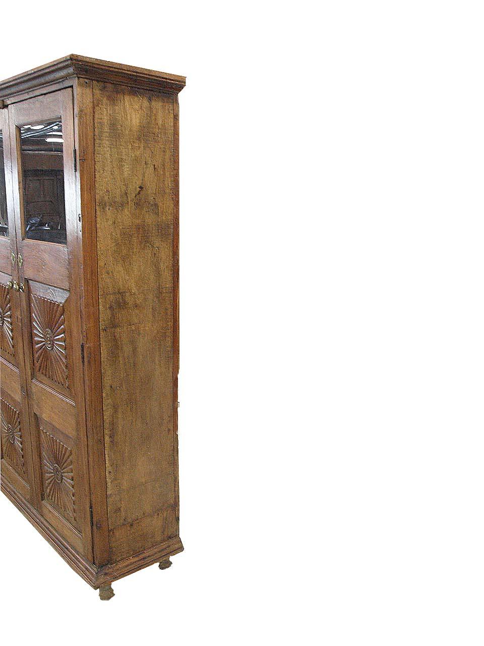 Indian Glass Door Teak Wood Cupboard For Sale