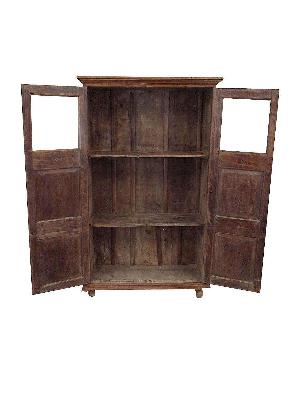 Mid-19th Century Glass Door Teak Wood Cupboard For Sale