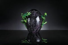 Glass Egg Crack with Frogs Color Green, in Glass, Italy