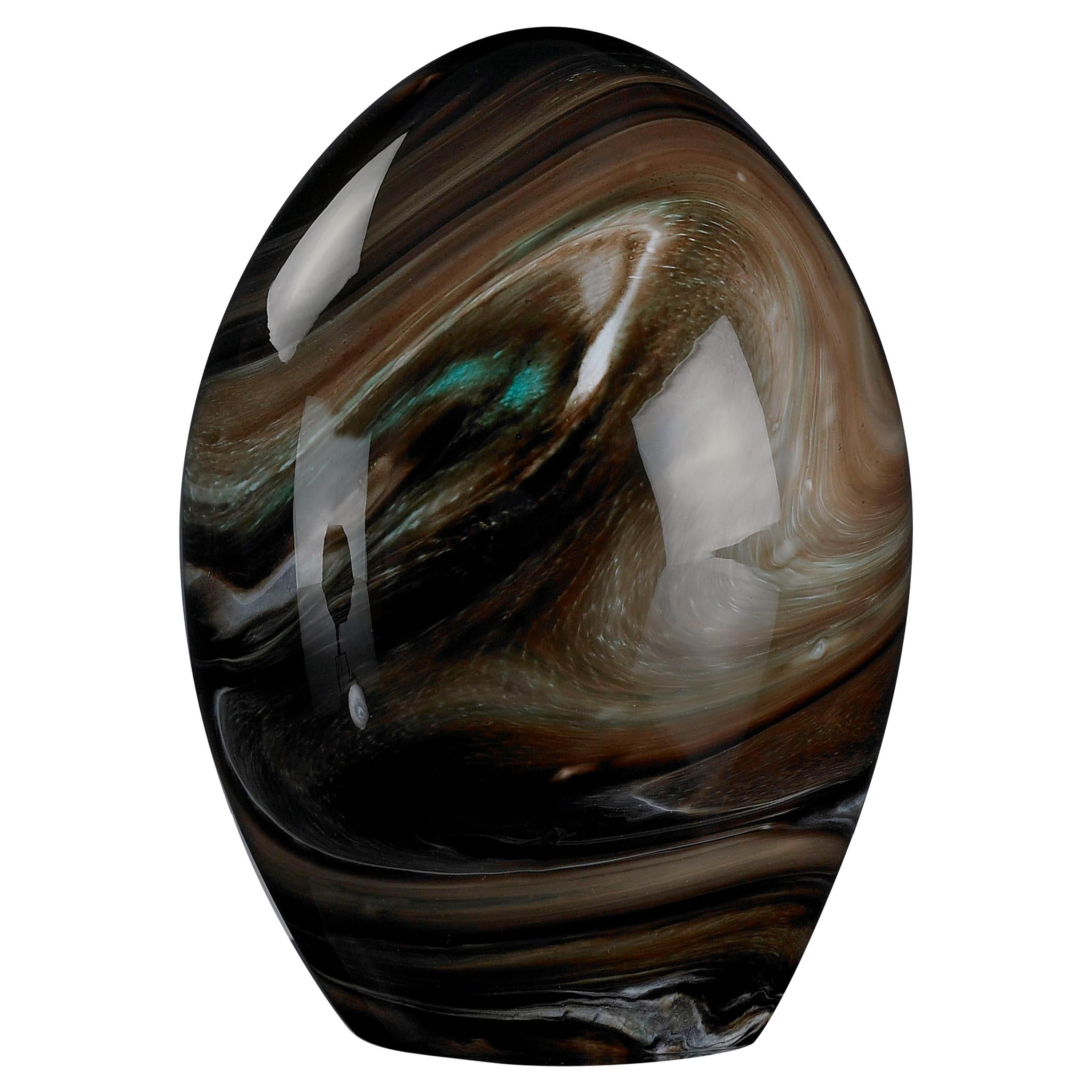 Glass Egg Marble Effect Color Brown, in Glass, Italy For Sale
