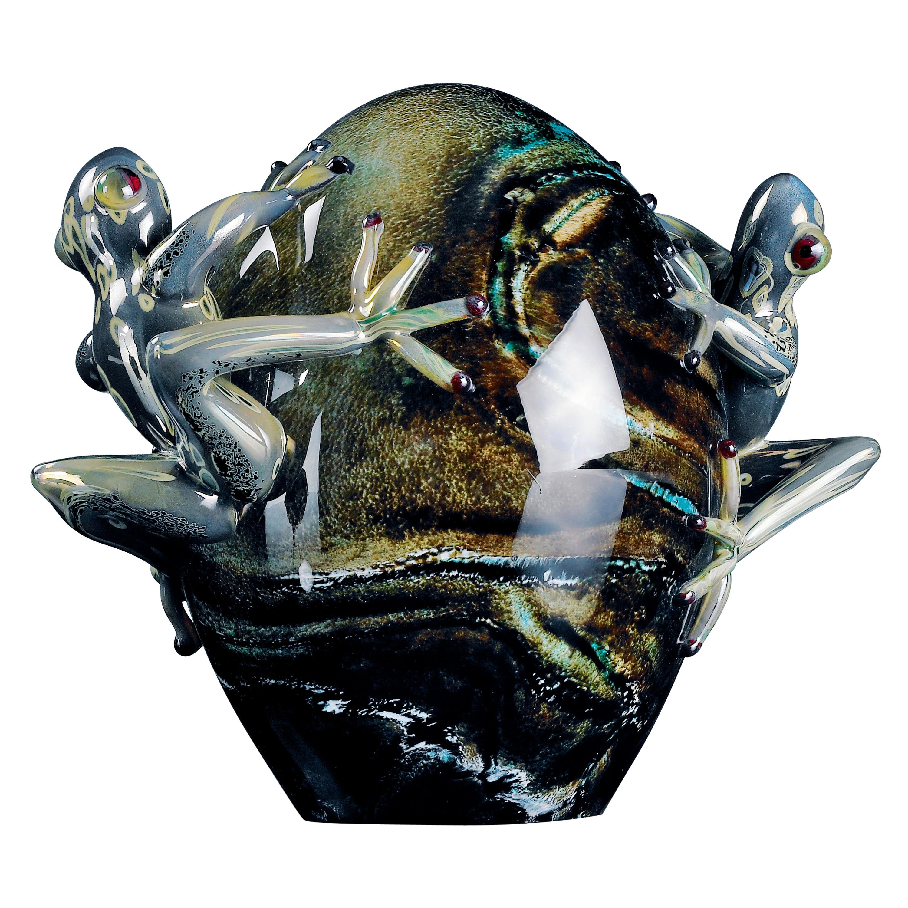 Glass Egg Marble Effect with Frogs Color Gray, in Glass, Italy For Sale