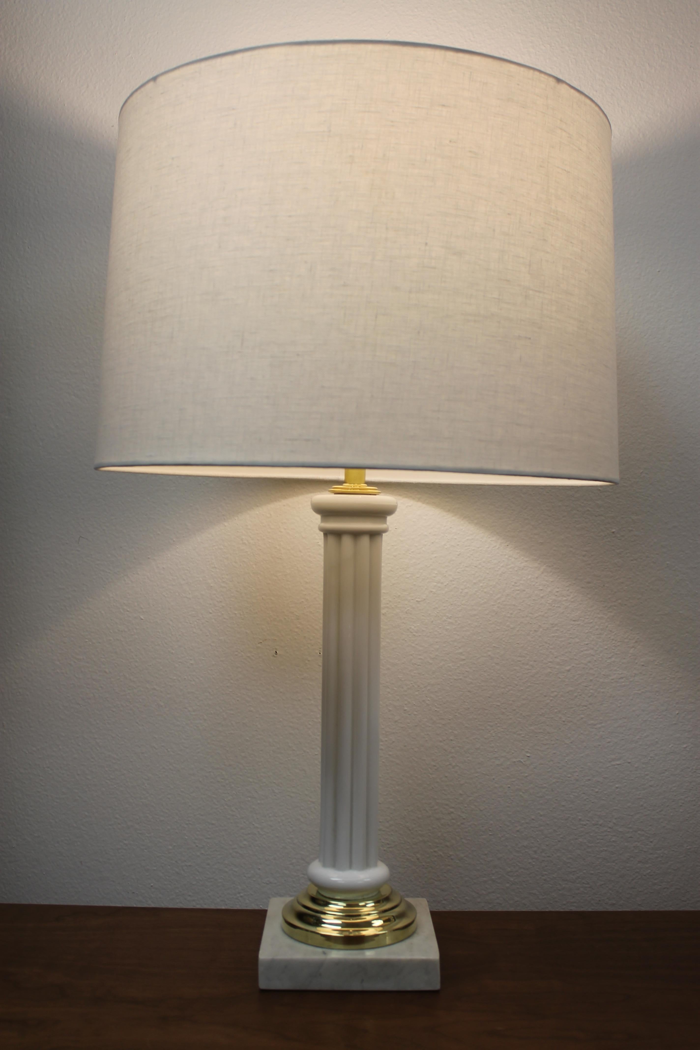 American Glass Empire Column Lamps on Marble Bases For Sale