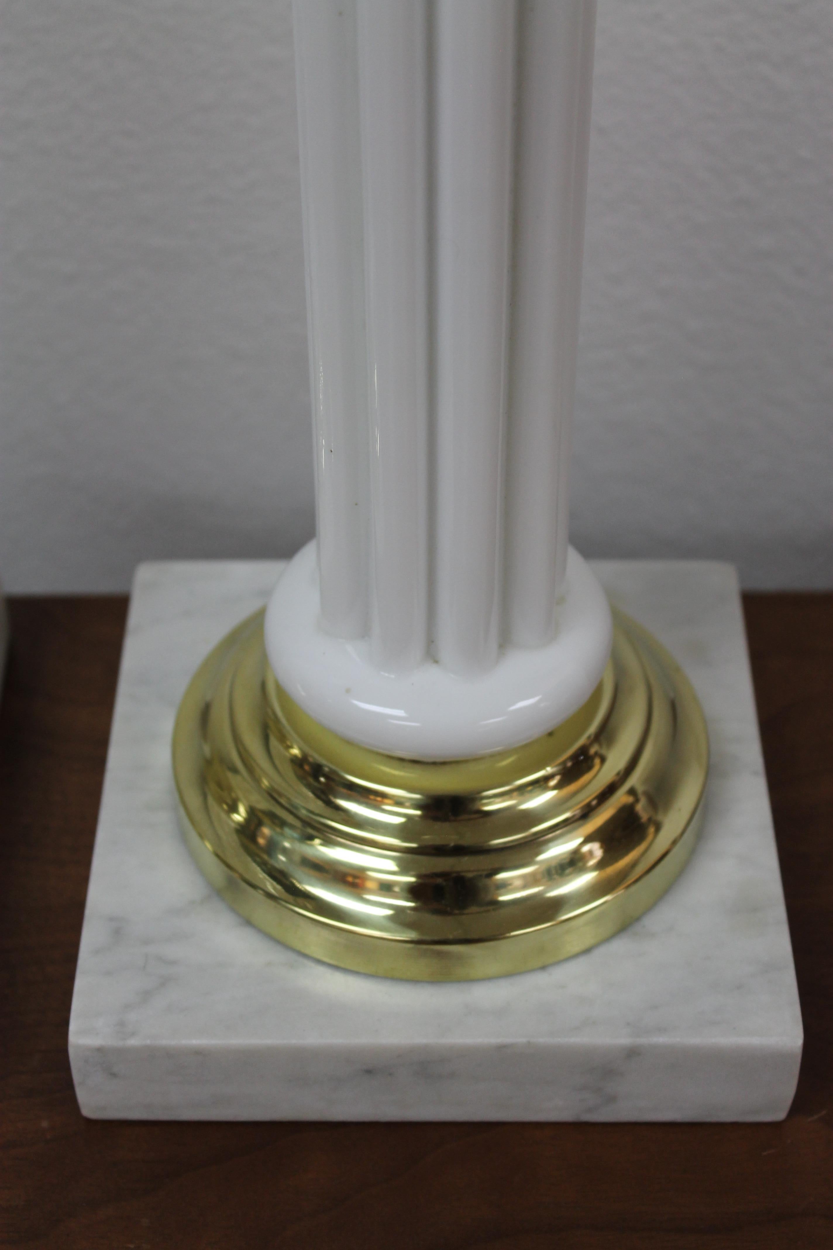Glass Empire Column Lamps on Marble Bases For Sale 1