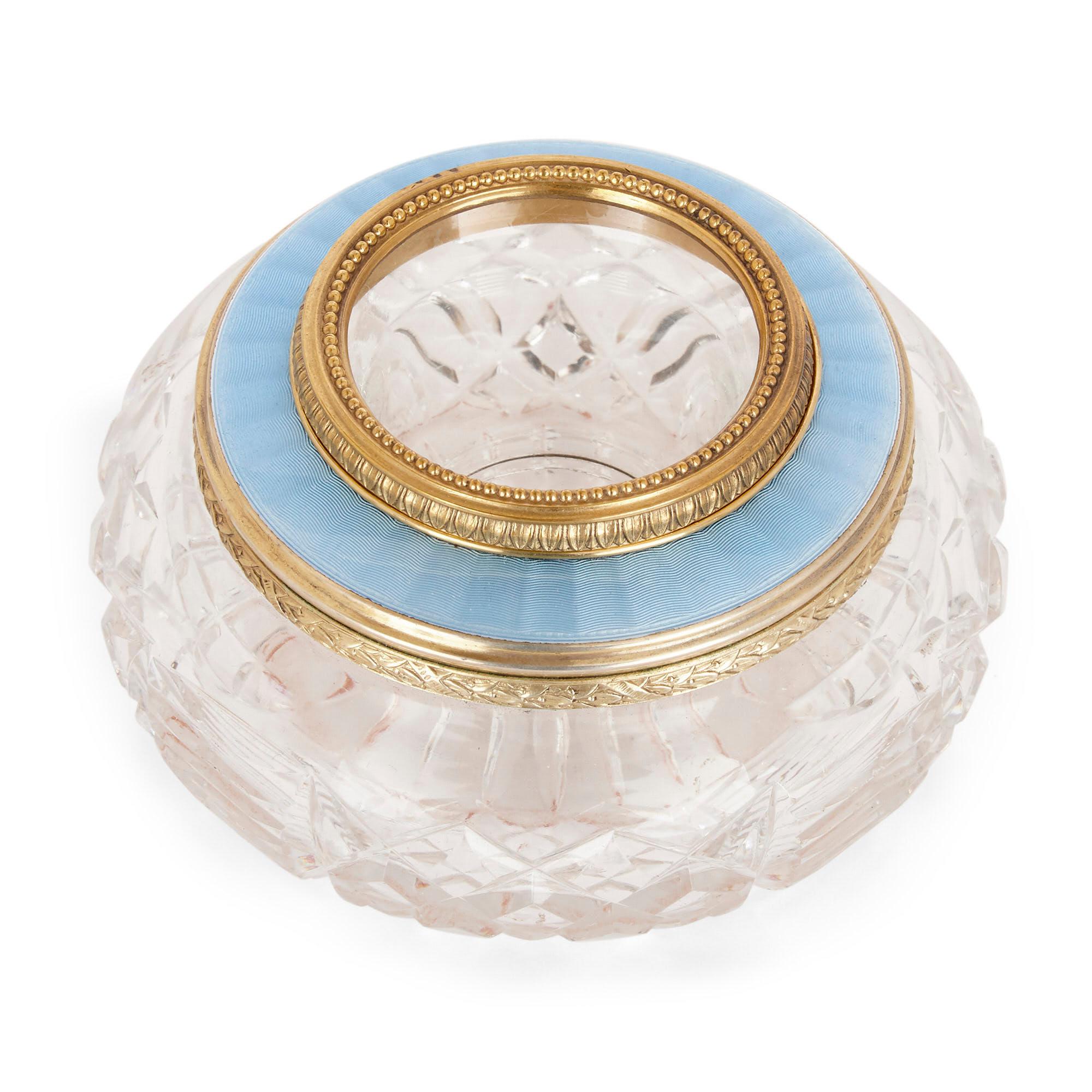 Russian Glass, Enamel, and Vermeil Caviar Dish in the Manner of Fabergé