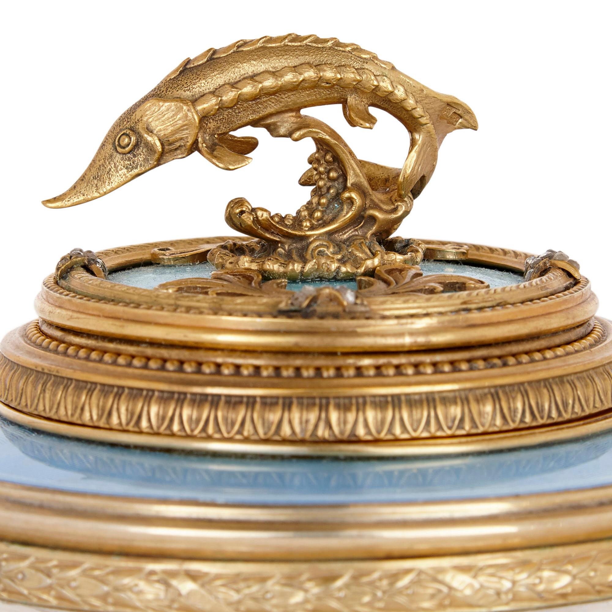 Glass, Enamel, and Vermeil Caviar Dish in the Manner of Fabergé In Good Condition In London, GB