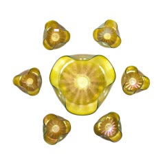 Glass Epergne and Six Bowls Set, Loetz Witwe Silberiris II Pattern, circa 1910