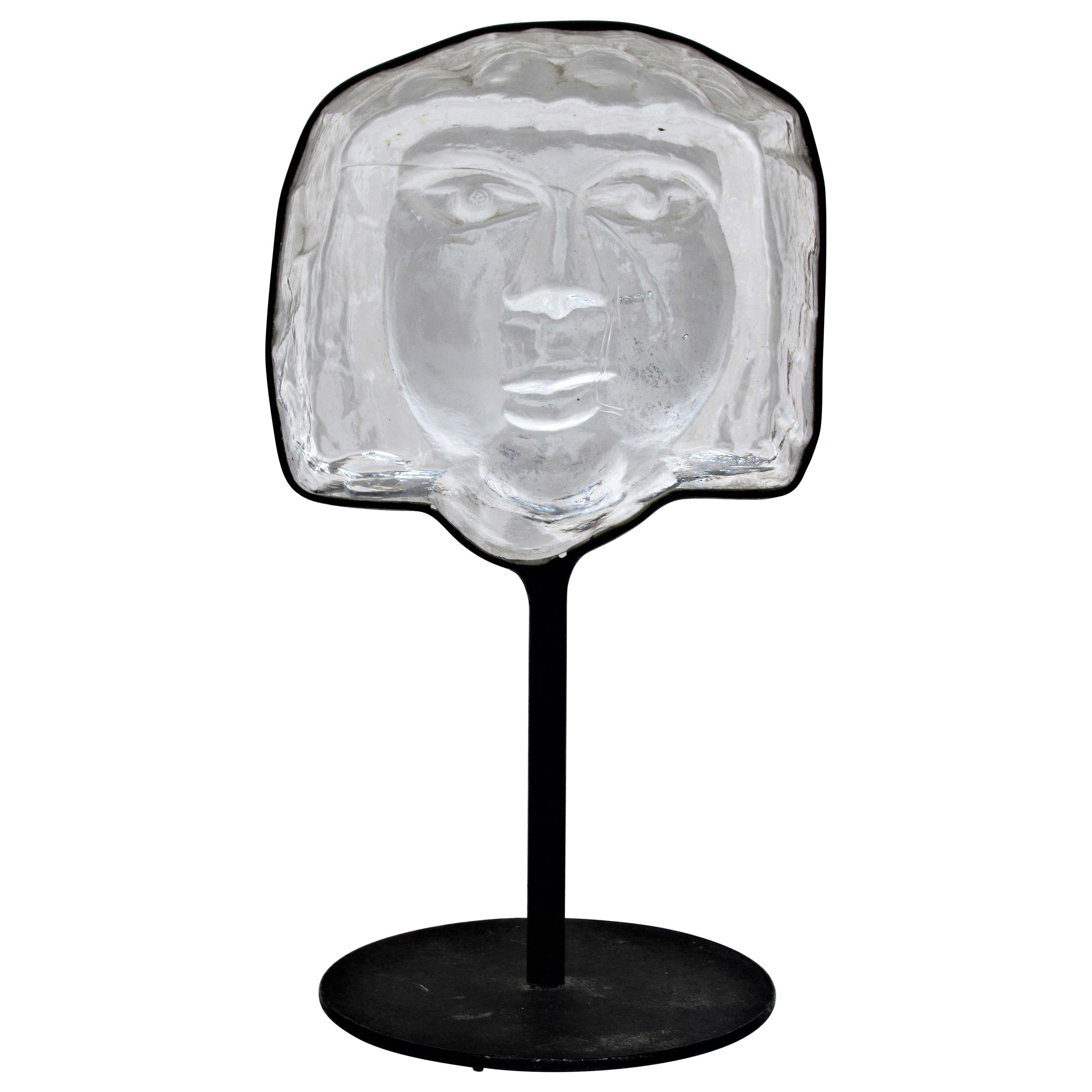 Glass Face Sculpture by Erik Hoglund for Kosta Boda, 1960