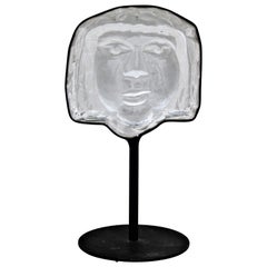 Sculpture de visage en verre par Erik Hoglund pour Kosta Boda:: 1960