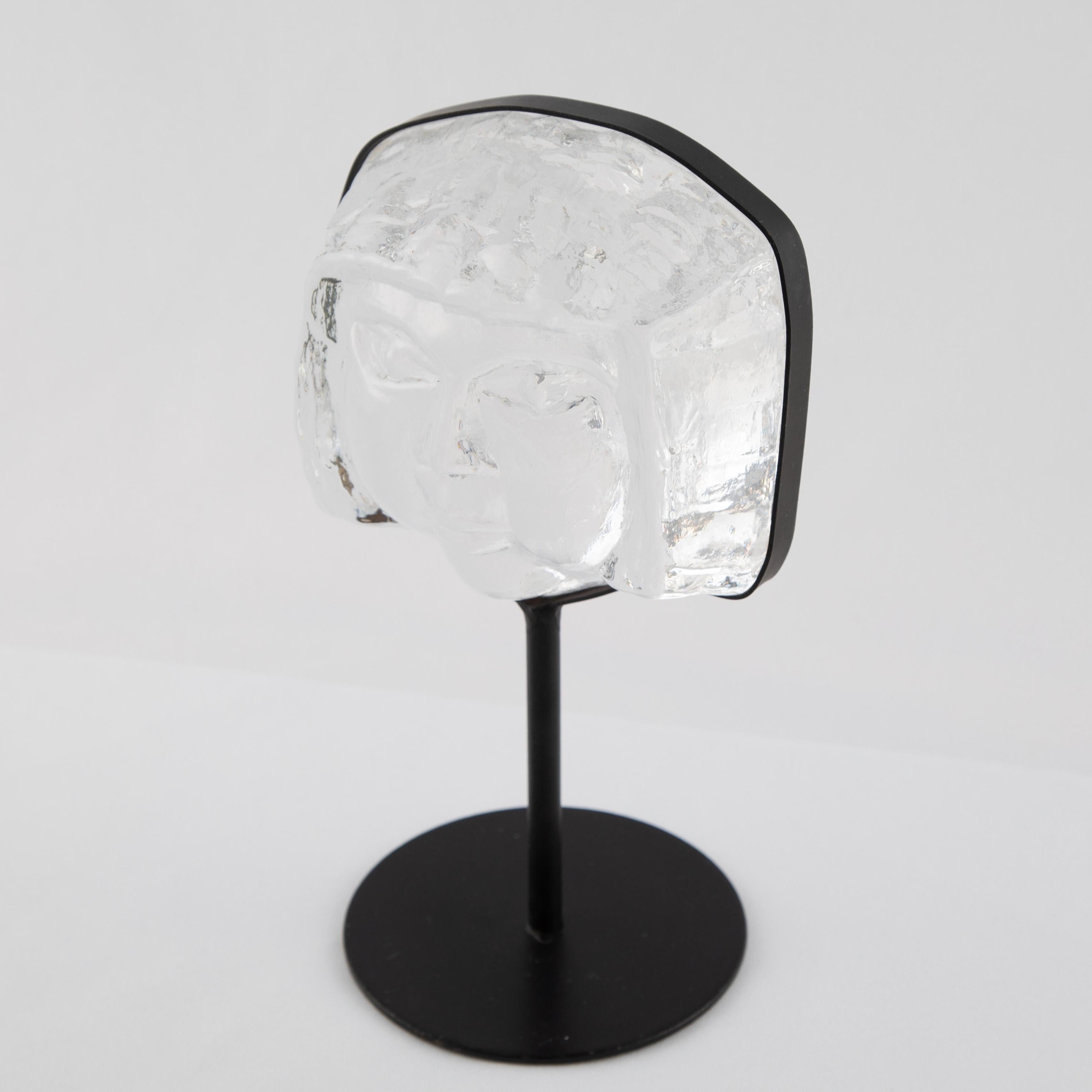 Swedish Glass Face Sculpture on Iron Stand by Erik Hoglund for Kosta Boda, circa 1960s For Sale