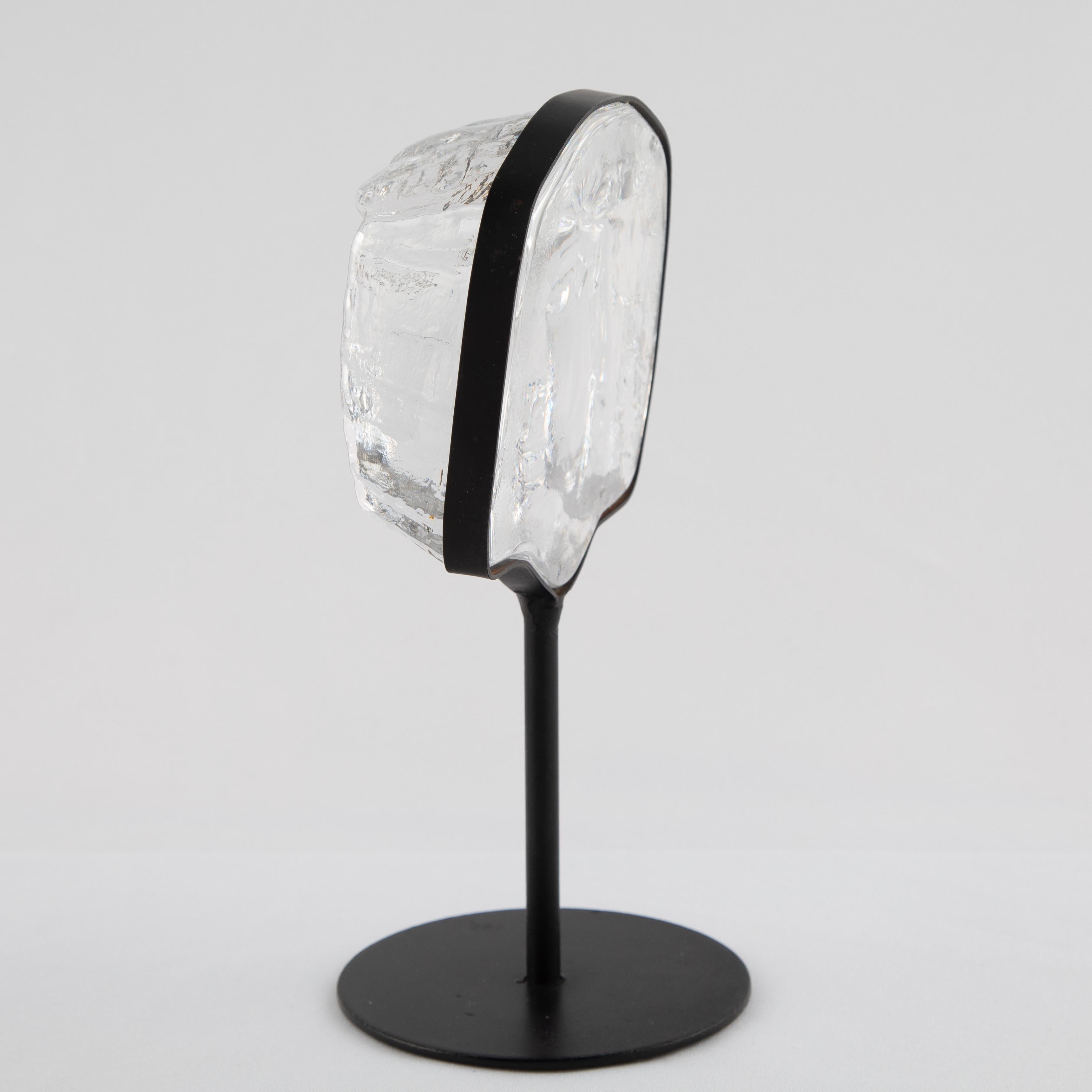 Art Glass Glass Face Sculpture on Iron Stand by Erik Hoglund for Kosta Boda, circa 1960s For Sale