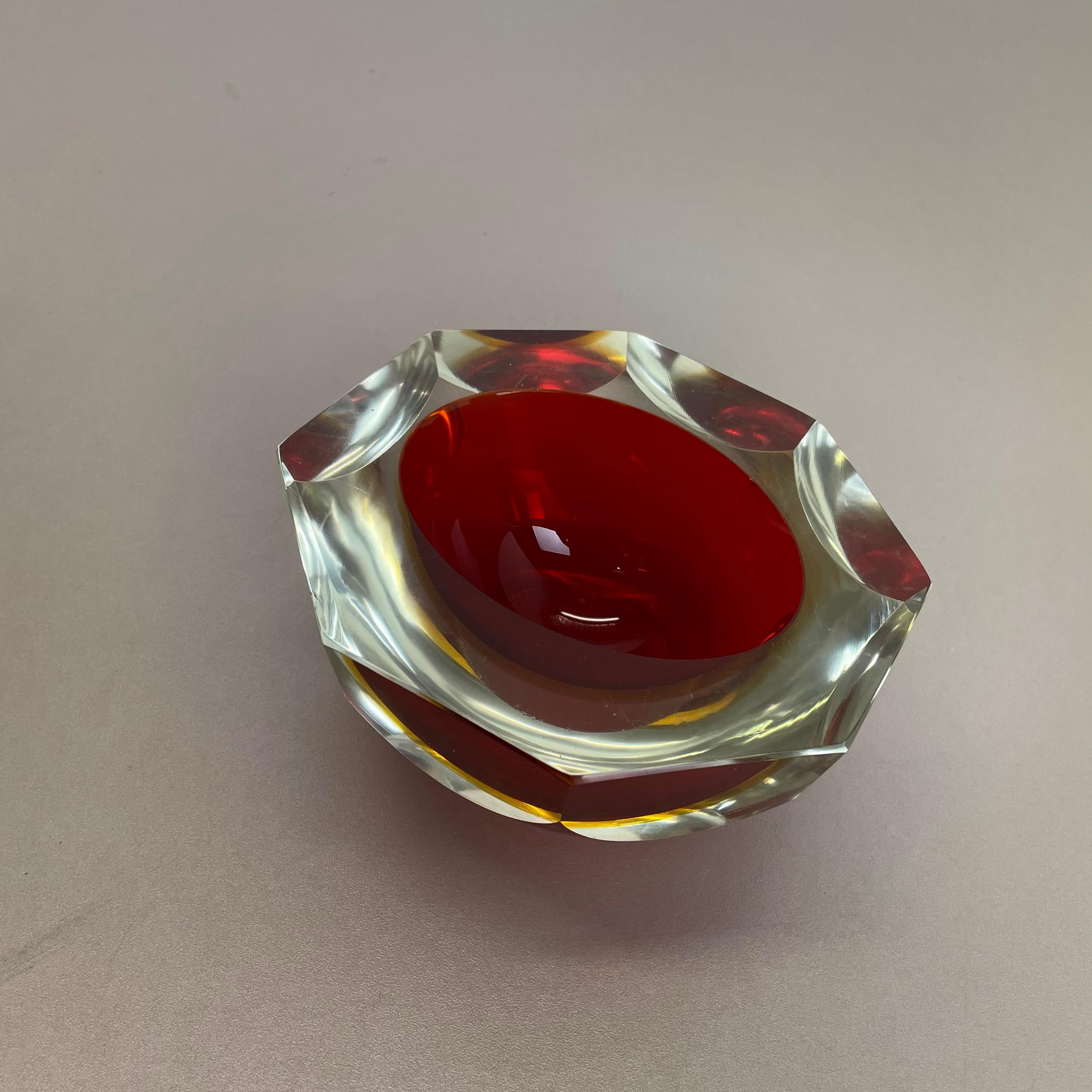 Glass Faceted Sommerso Bowl Element Ashtray Flavio Poli Attributed Murano, Italy 2