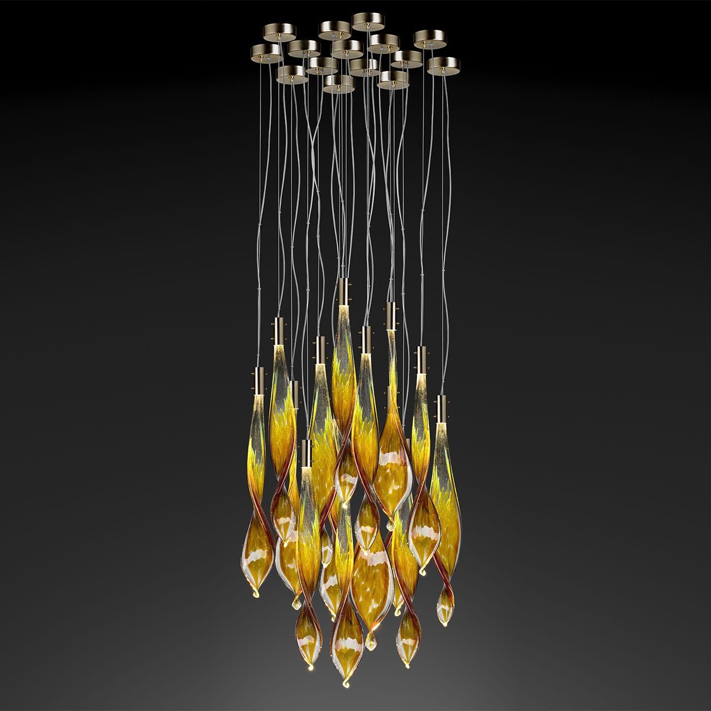 European Glass Fall 14 Leaves Chandelier For Sale