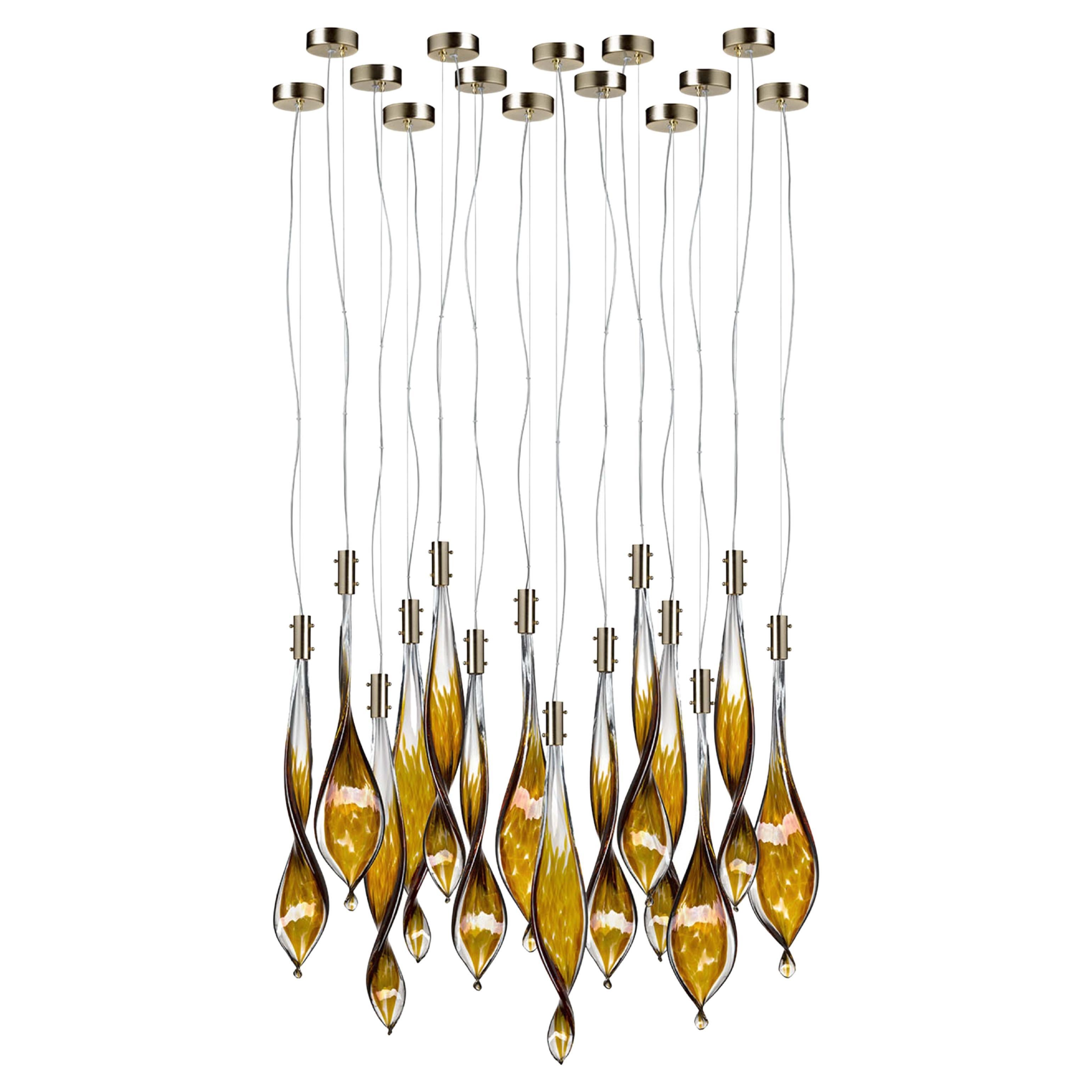Glass Fall 15 Leaves Chandelier For Sale