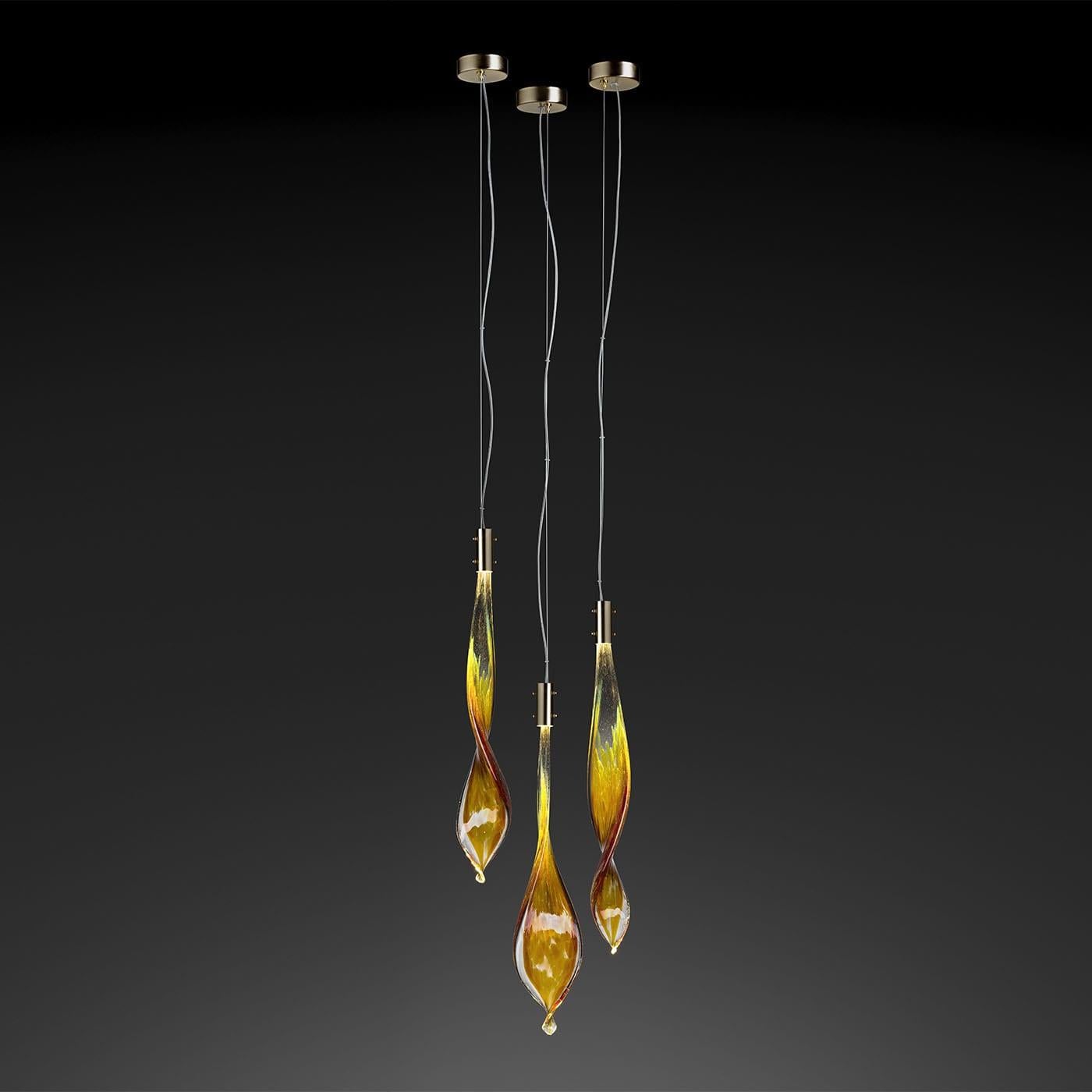 Italian Glass Fall 3 Leaves Chandelier For Sale