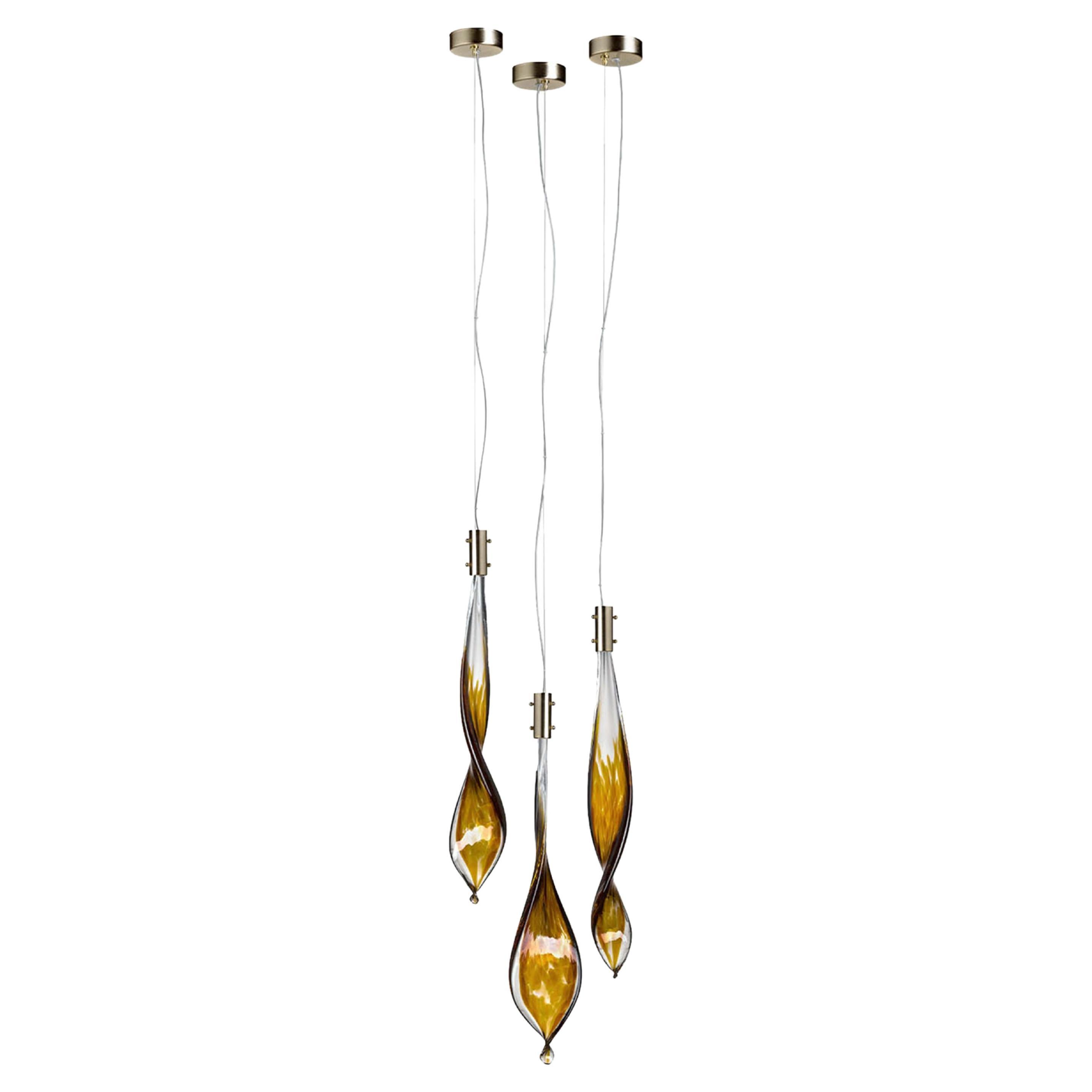 Glass Fall 3 Leaves Chandelier For Sale