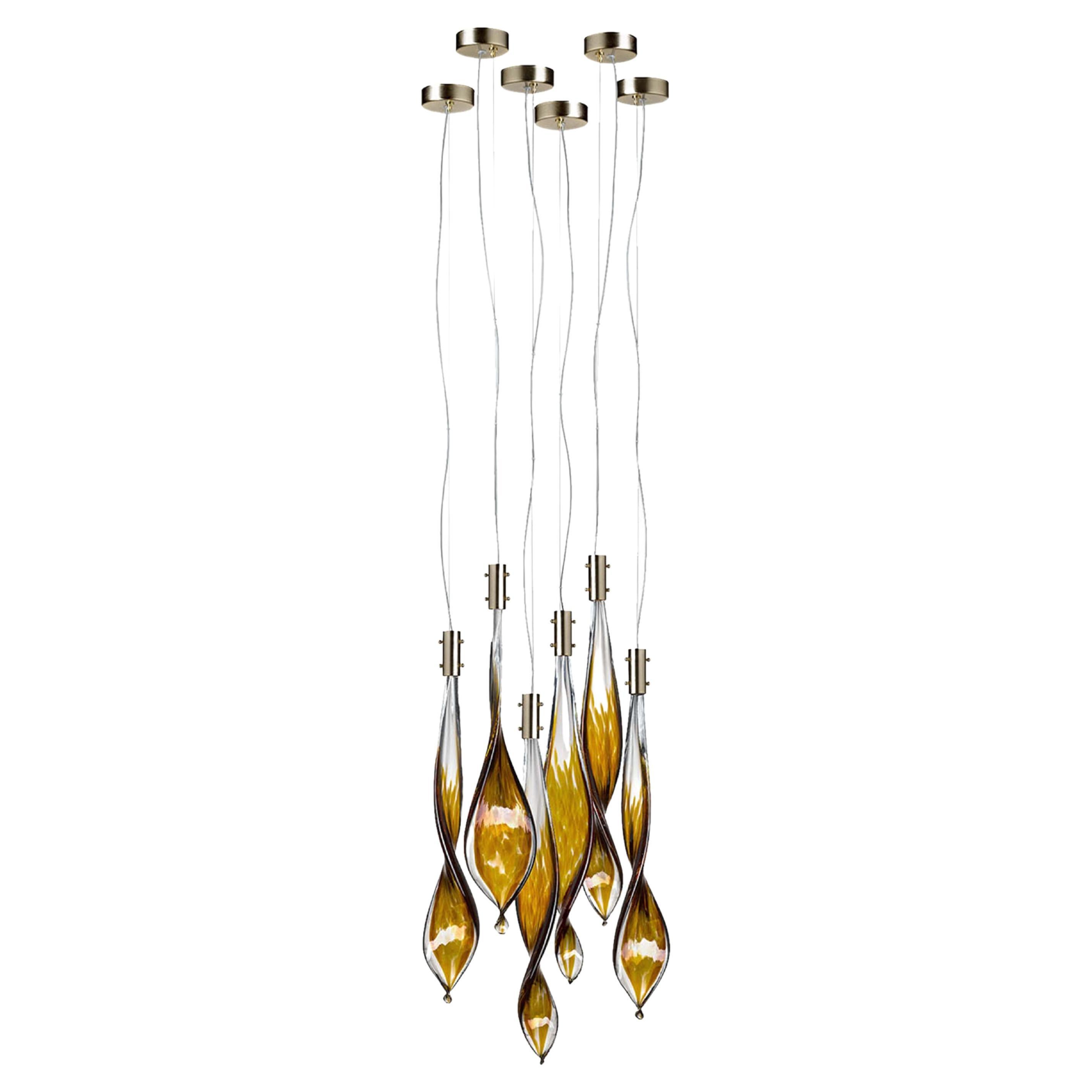 Glass Fall 6 Leaves Chandelier For Sale