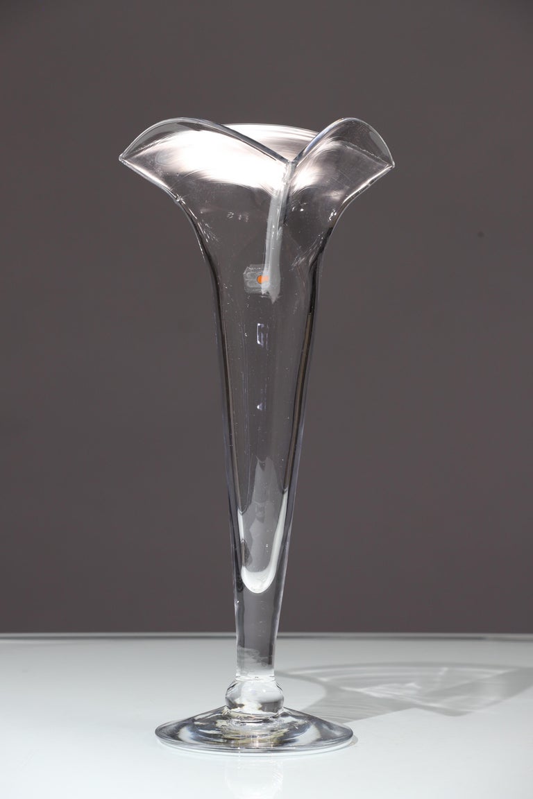 Elegant, tall tulip shaped hand blown glass vase by Blenko.