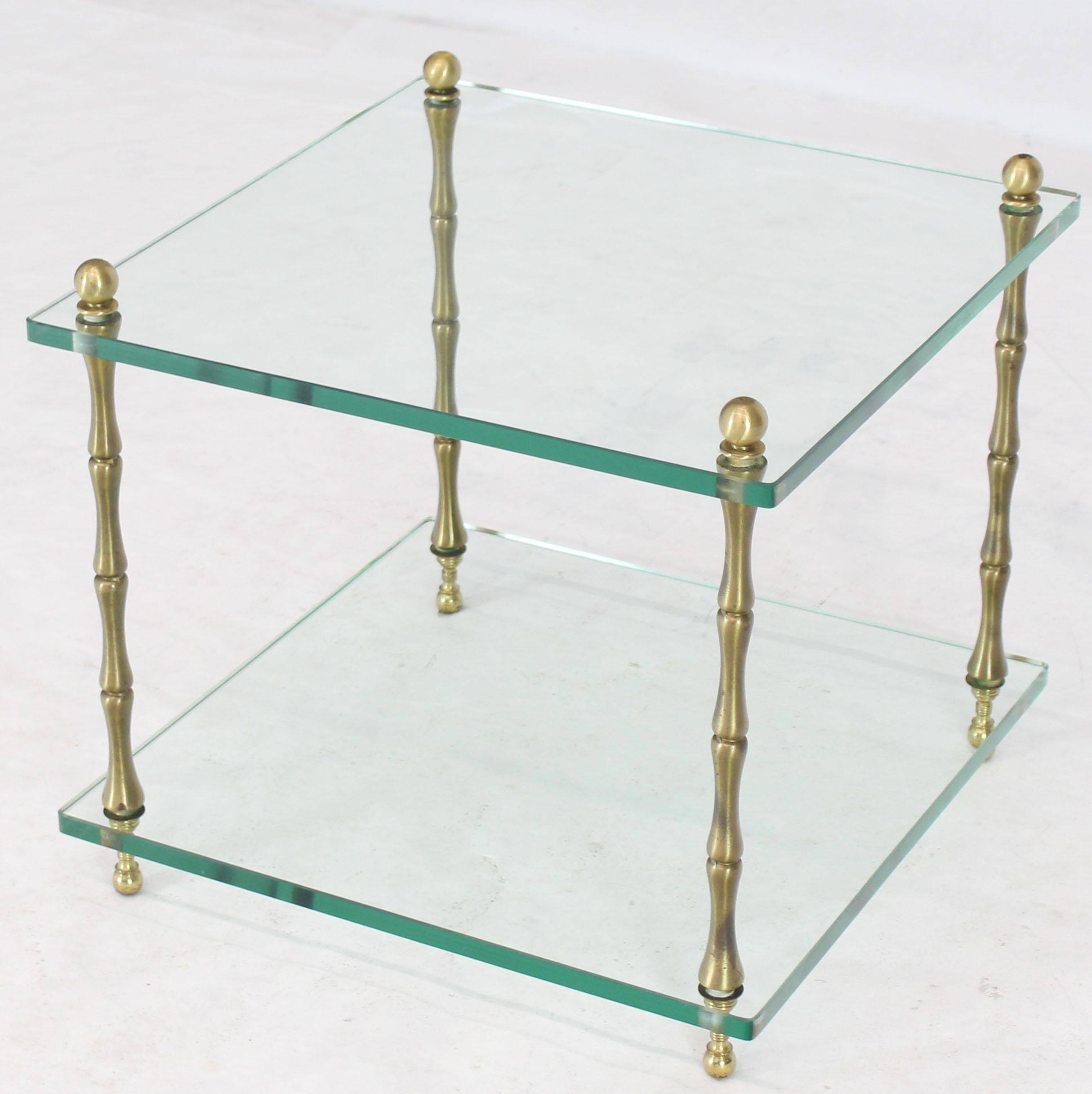 Mid-Century Modern Glass Faux Bamboo Brass Cube Square Side Table Stand For Sale
