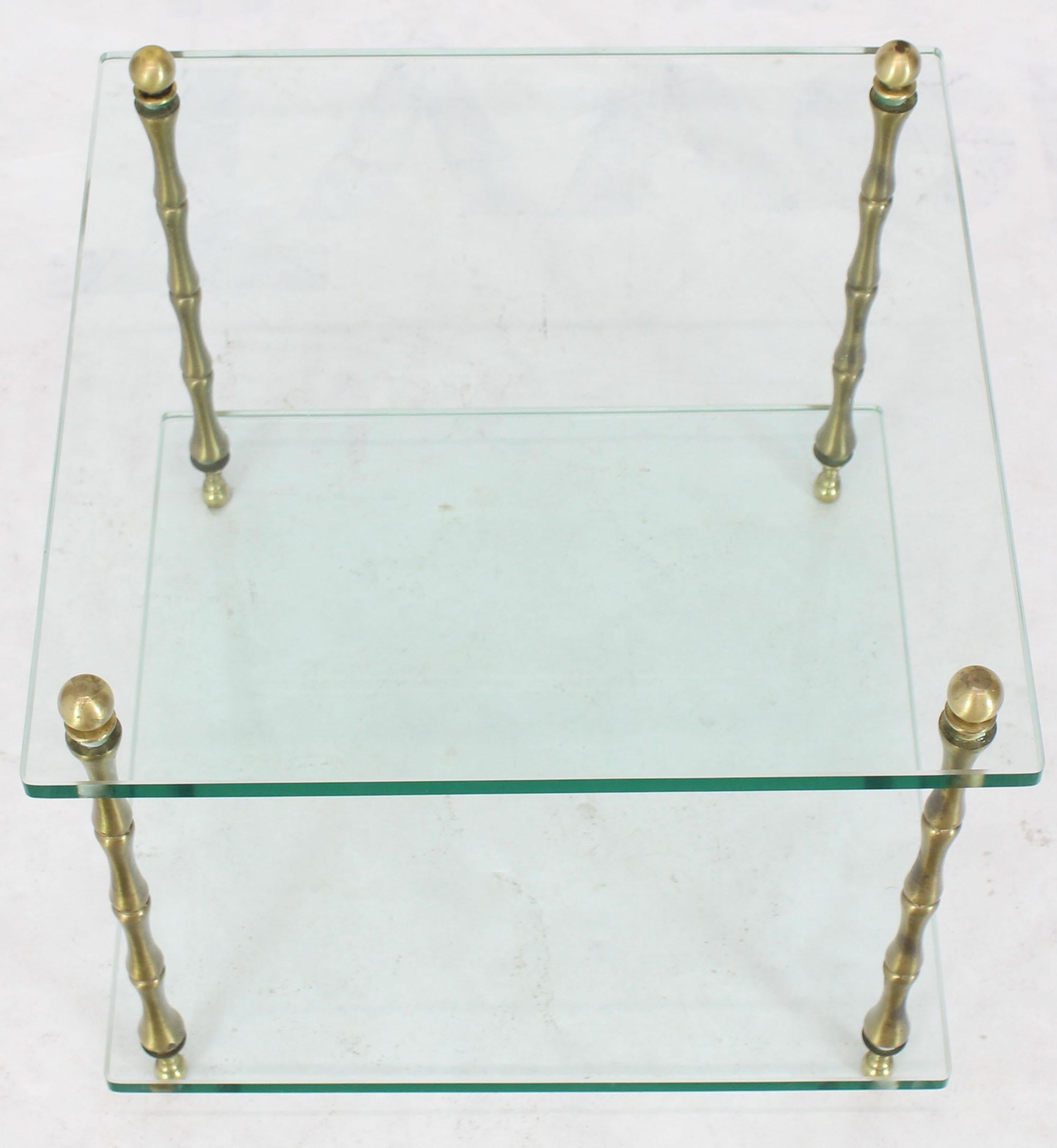 American Glass Faux Bamboo Brass Cube Square Side Table Stand For Sale