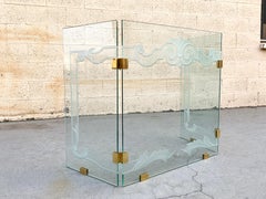 Glass Fireplace Screen with Brass Hinges by Danny Alessandro, Custom Etching