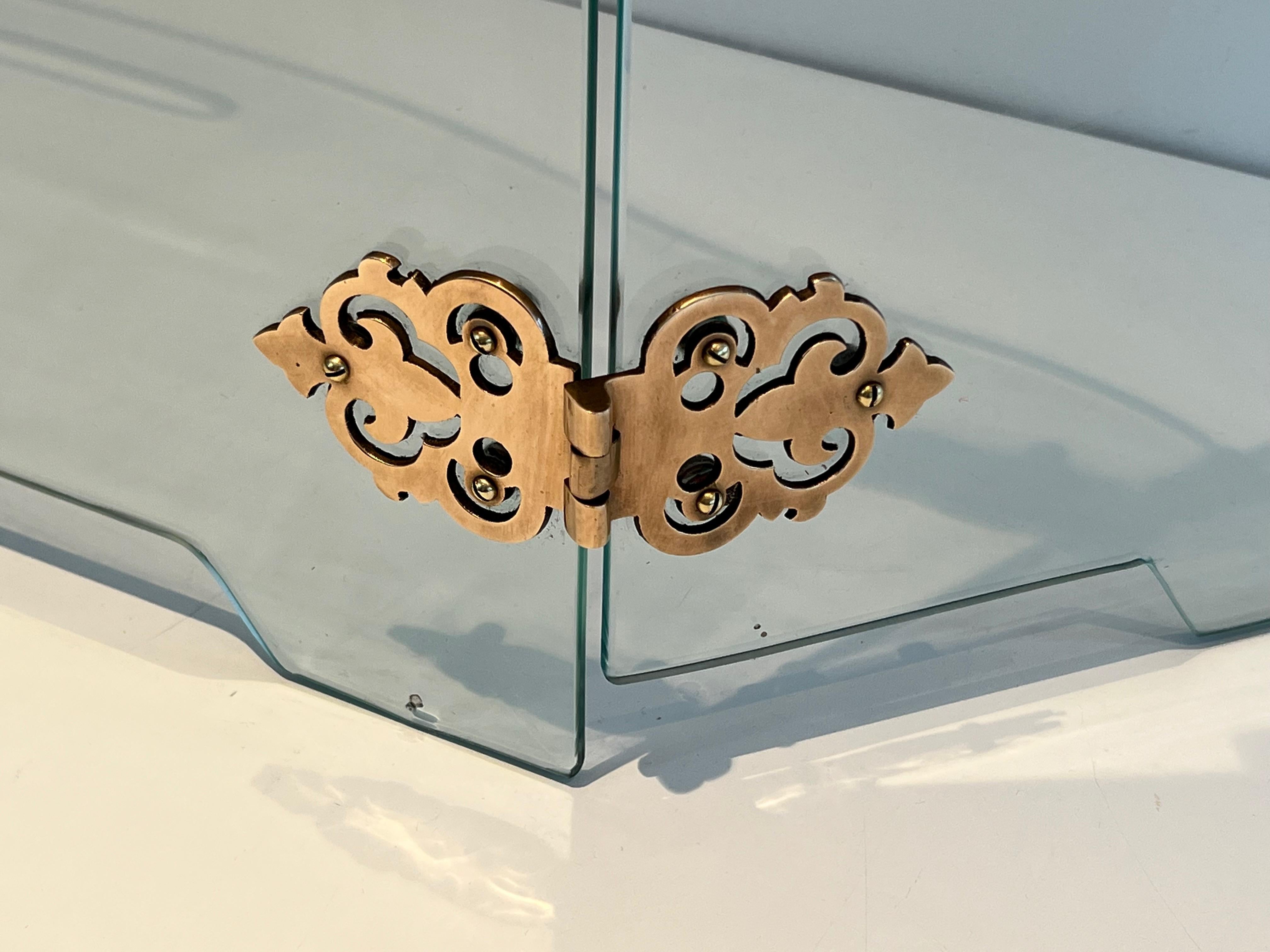 Kaminschirm aus Glasglas mit Bronzegriffen im Angebot 4