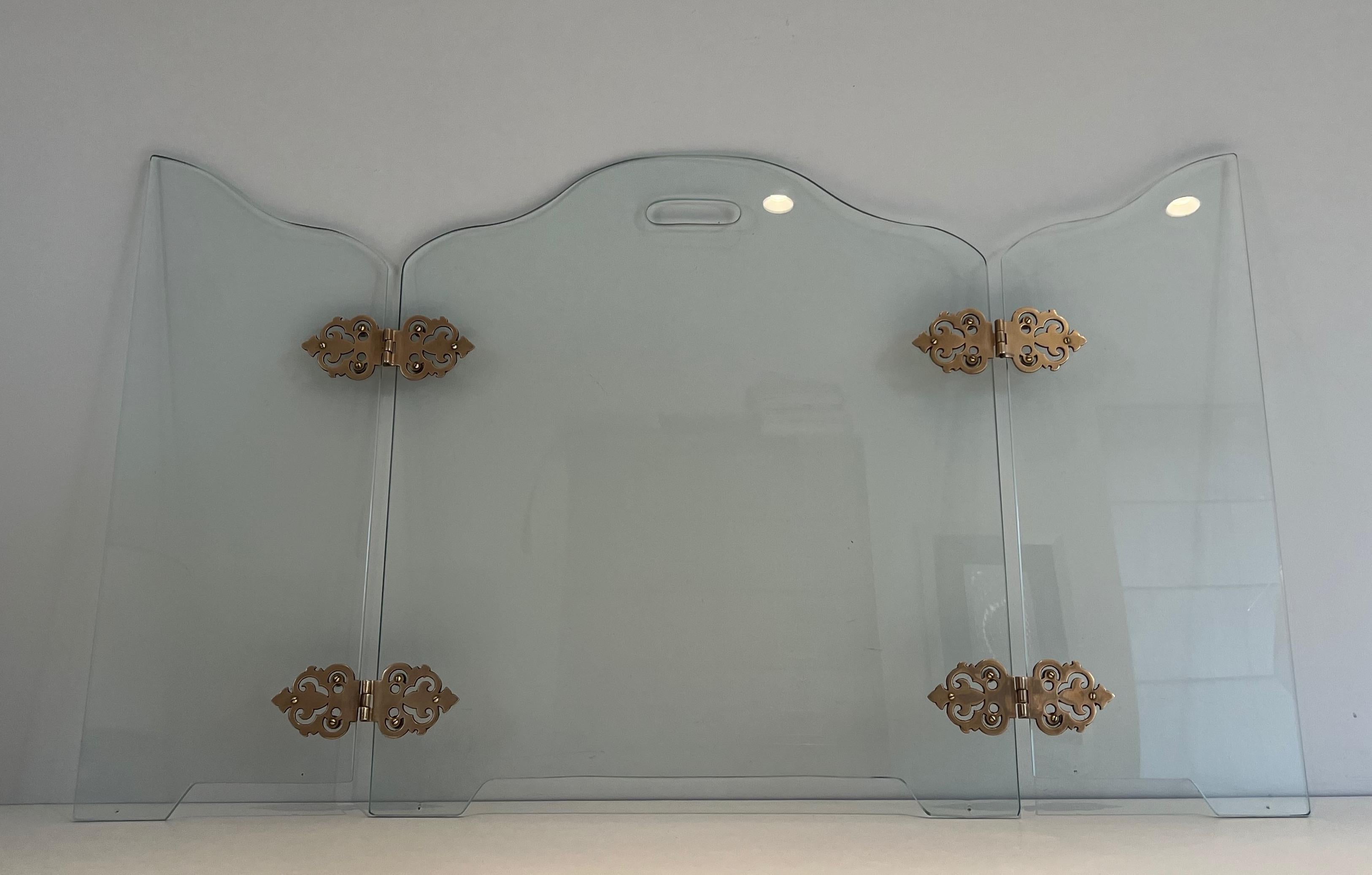 Kaminschirm aus Glasglas mit Bronzegriffen im Angebot 5