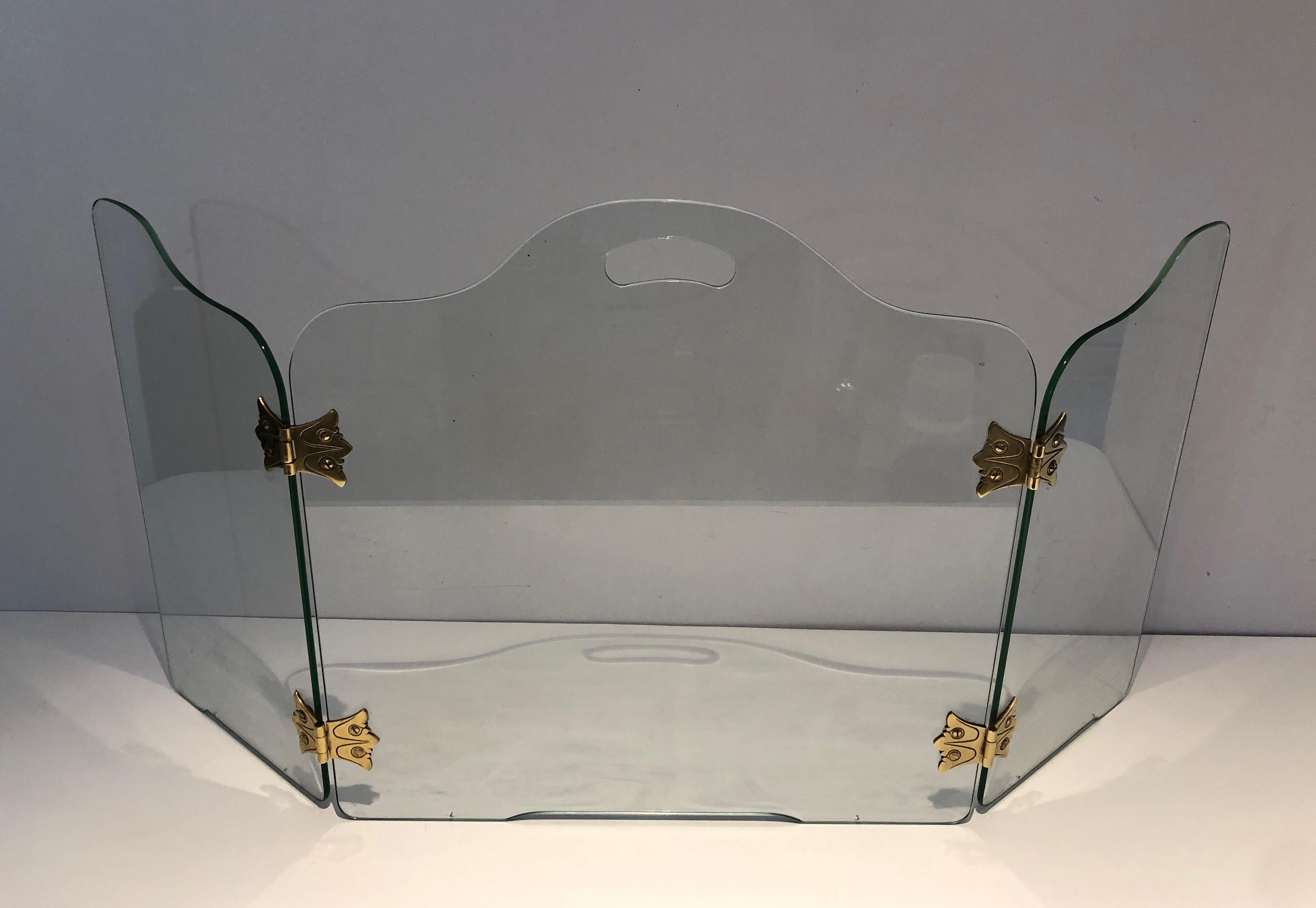 Kaminschirm aus Glas mit Bronze-Hängelampen im Angebot 5