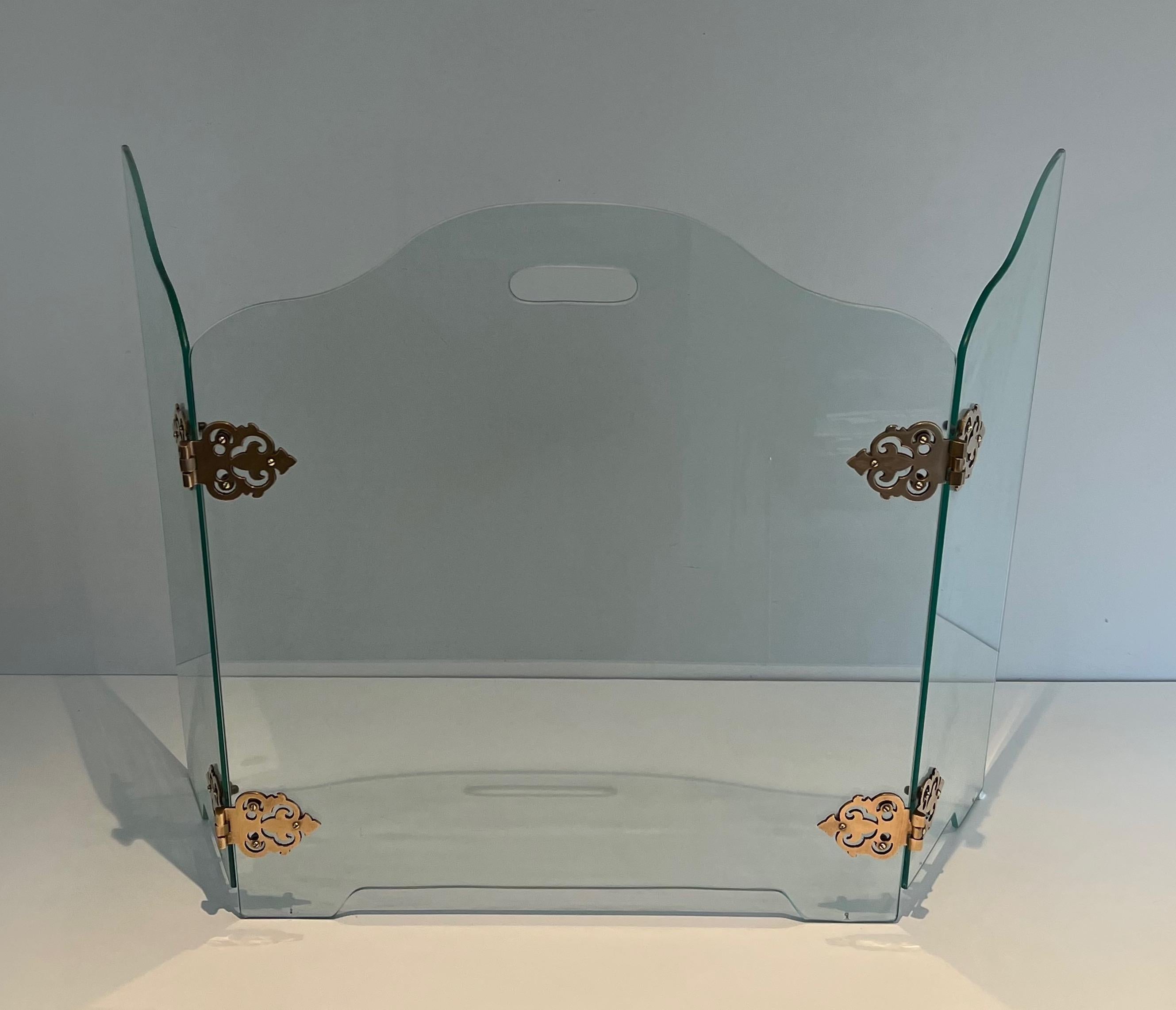 Kaminschirm aus Glasglas mit Bronzegriffen im Angebot 6