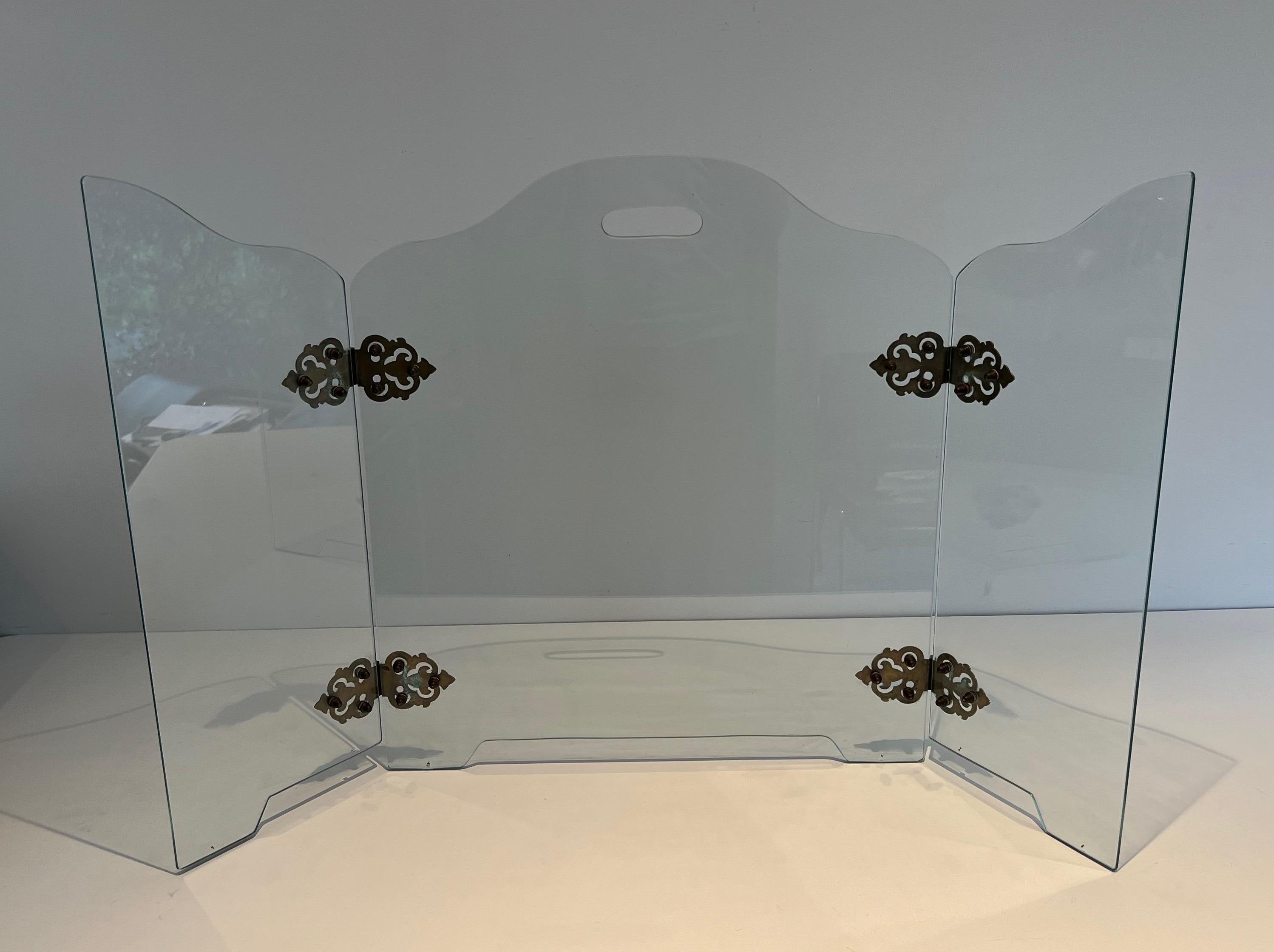 Kaminschirm aus Glasglas mit Bronzegriffen im Angebot 7
