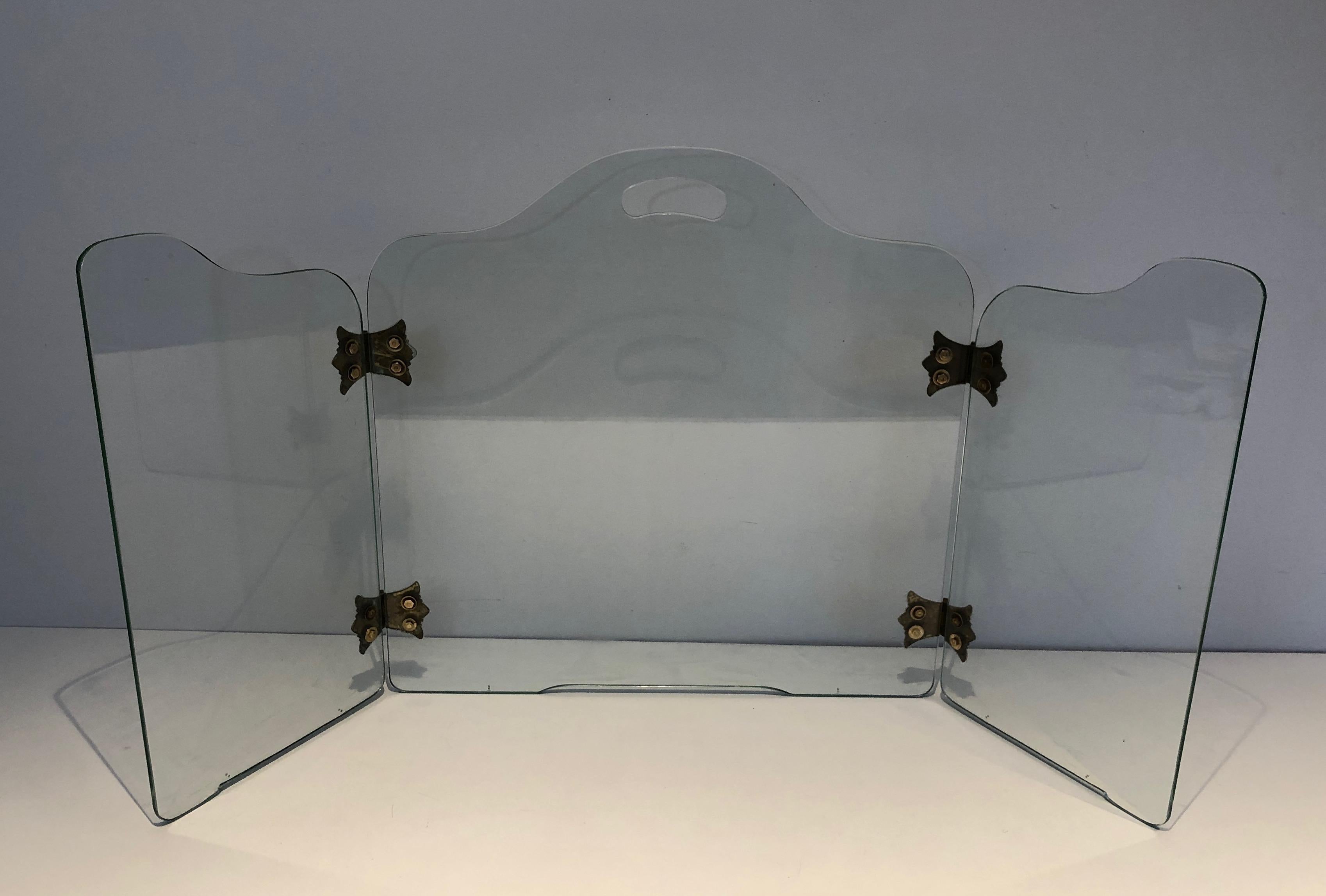 Glass Fireplace Screen with Bronze Hinges For Sale 8