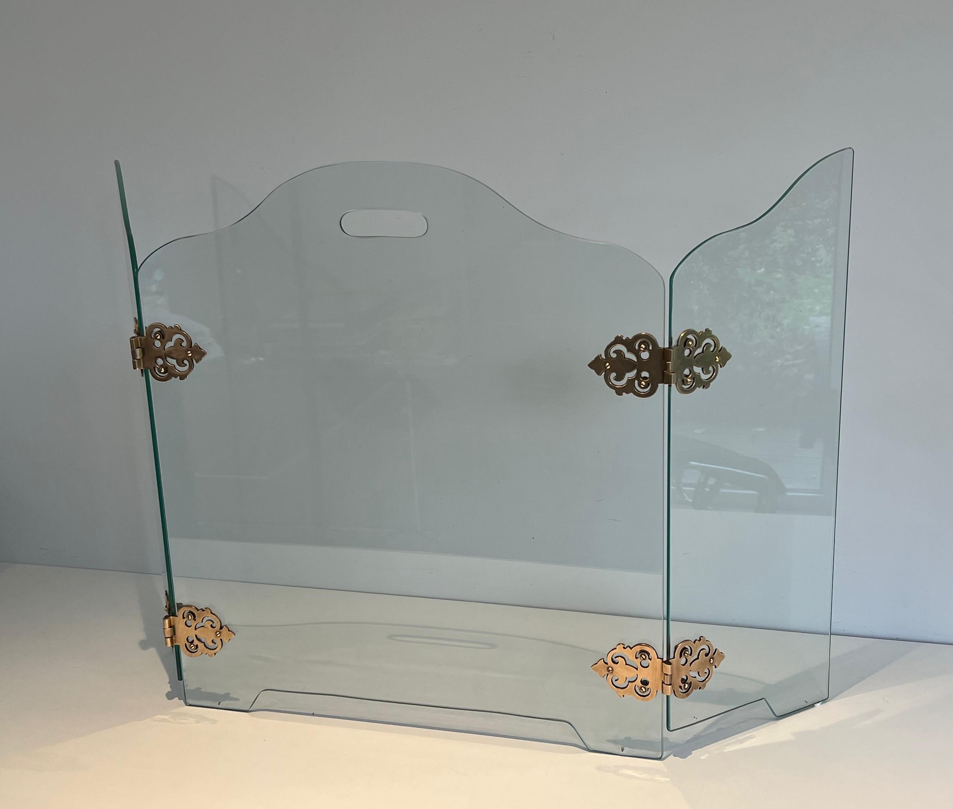 Kaminschirm aus Glasglas mit Bronzegriffen im Angebot 8
