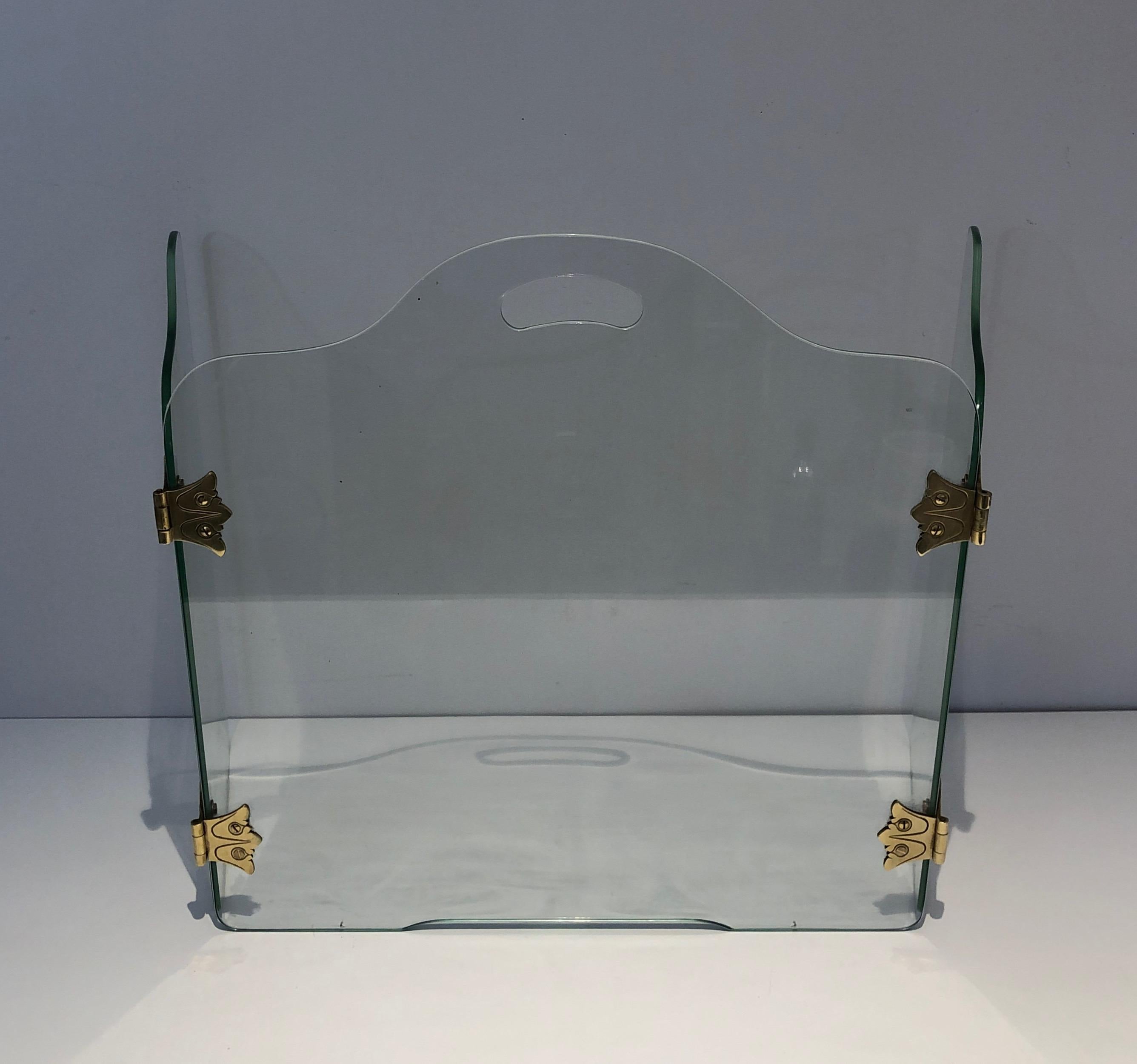 Kaminschirm aus Glas mit Bronze-Hängelampen im Angebot 8