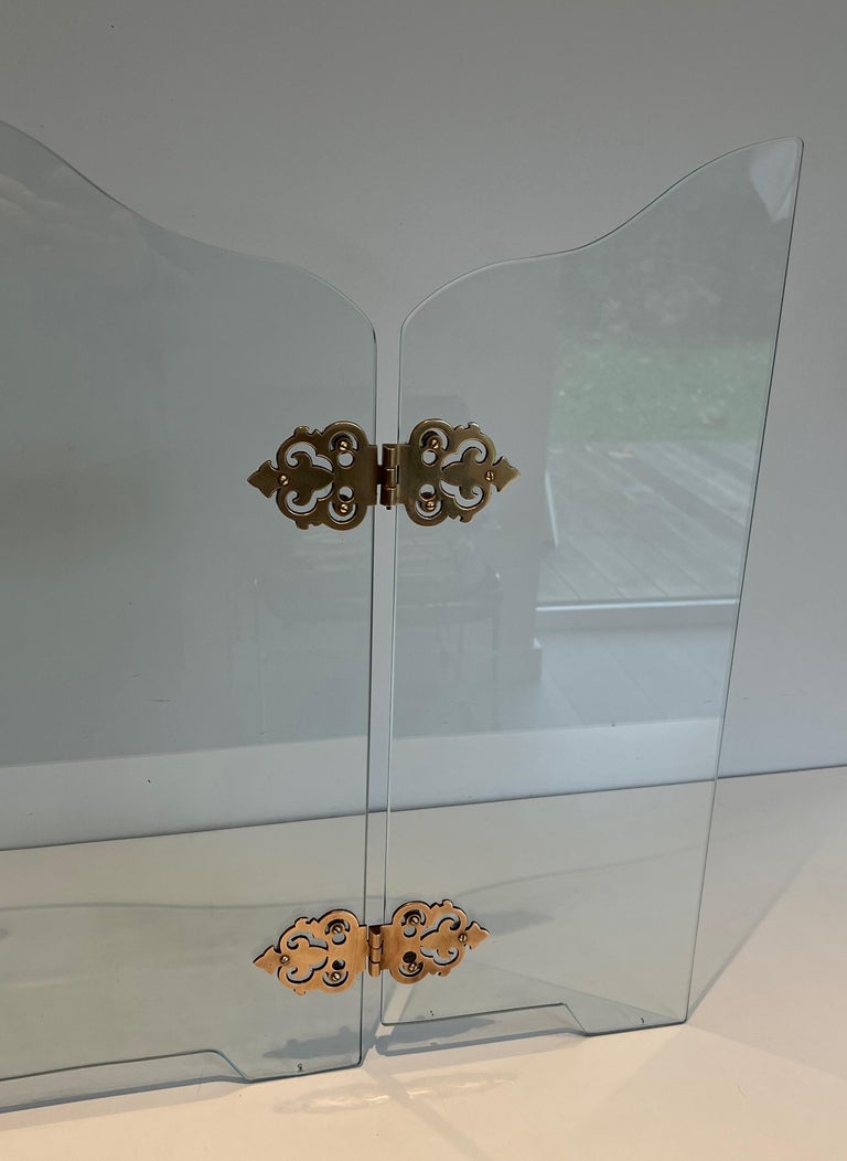 Glass Fireplace Screen with Bronze Hinges For Sale at 1stDibs