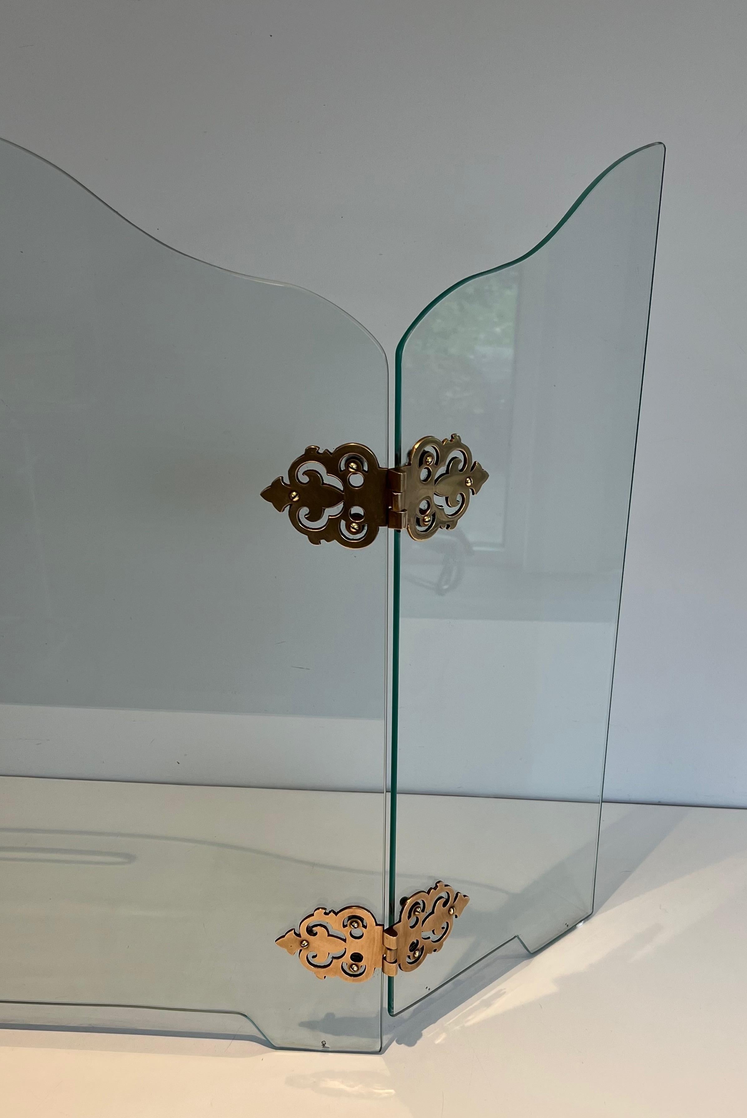 Kaminschirm aus Glasglas mit Bronzegriffen im Angebot 11