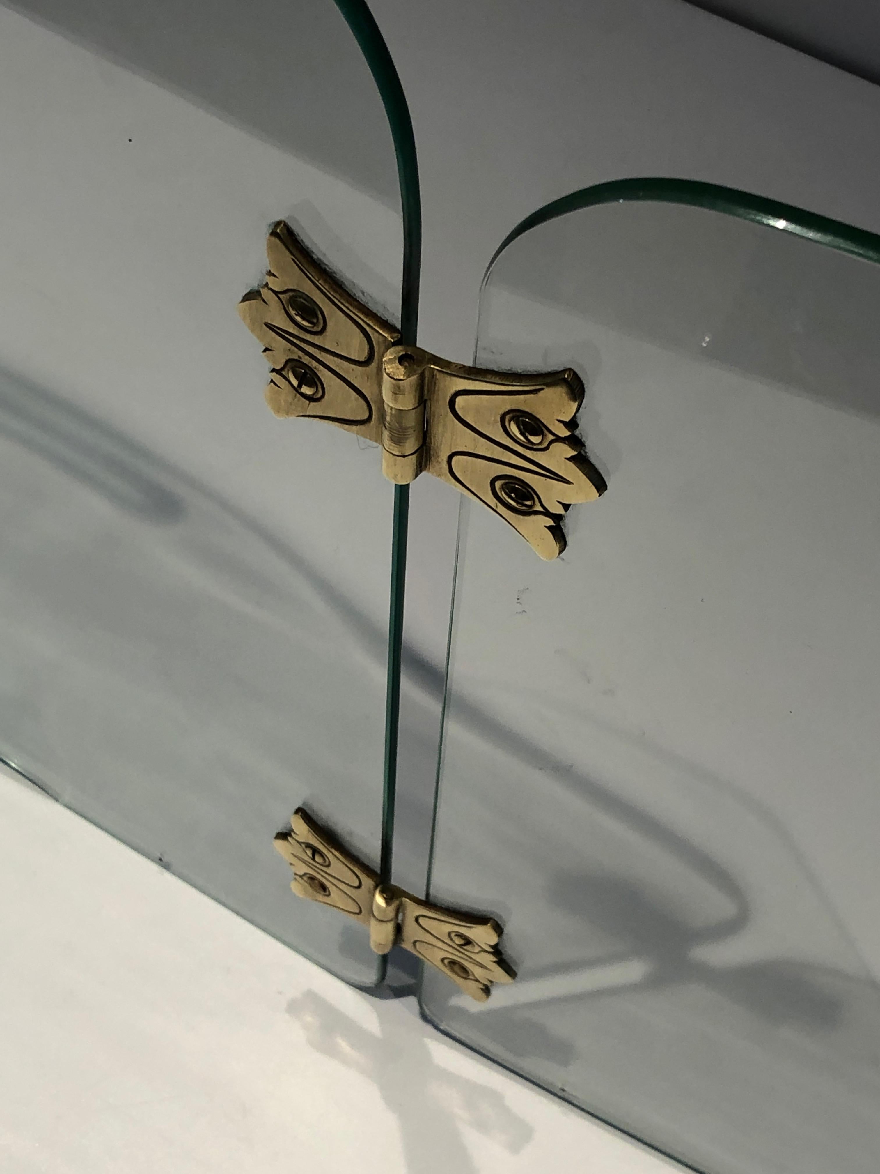 Kaminschirm aus Glas mit Bronze-Hängelampen im Angebot 11