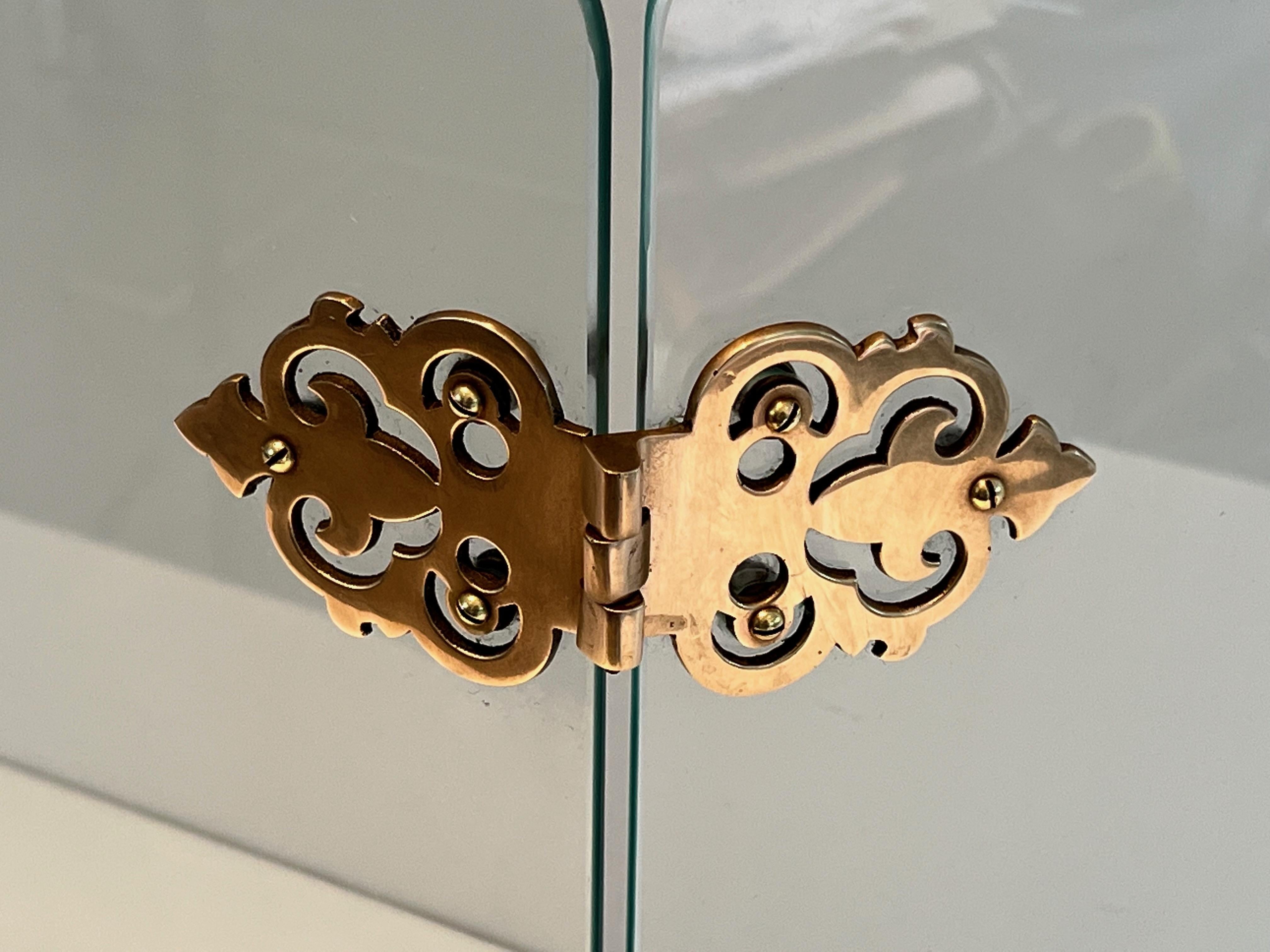 Paravento per caminetto in vetro con cerniere in bronzo in vendita 11