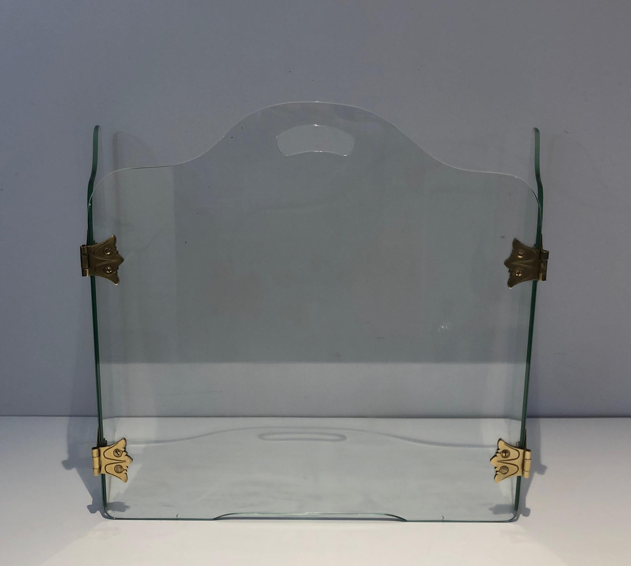 Kaminschirm aus Glas mit Bronze-Hängelampen (Moderne der Mitte des Jahrhunderts) im Angebot