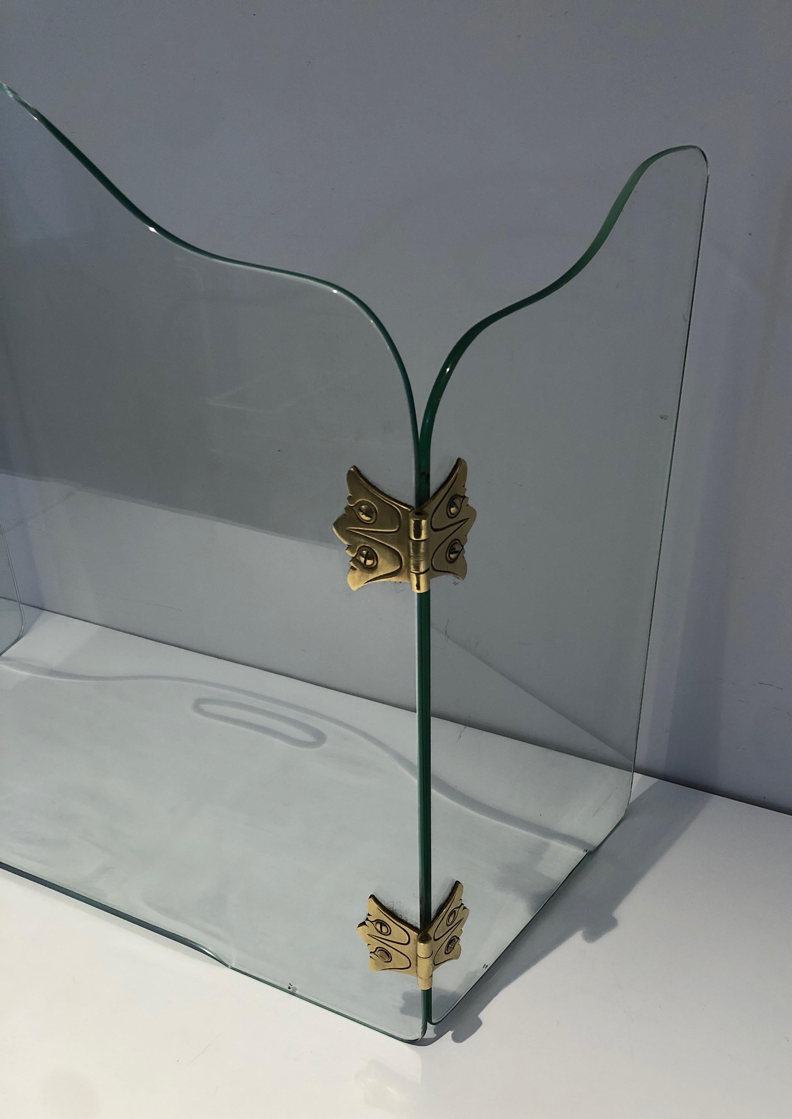Kaminschirm aus Glas mit Bronze-Hängelampen (Französisch) im Angebot