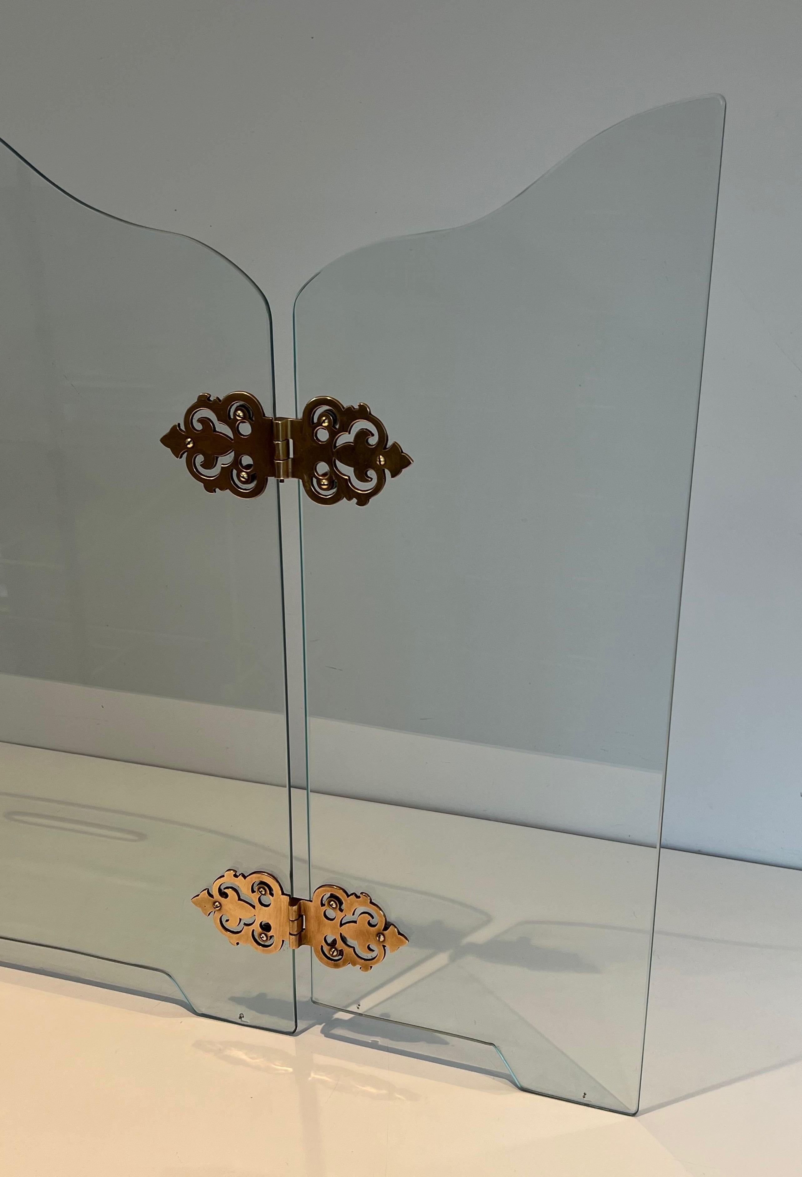 Kaminschirm aus Glasglas mit Bronzegriffen im Zustand „Gut“ im Angebot in Marcq-en-Barœul, Hauts-de-France