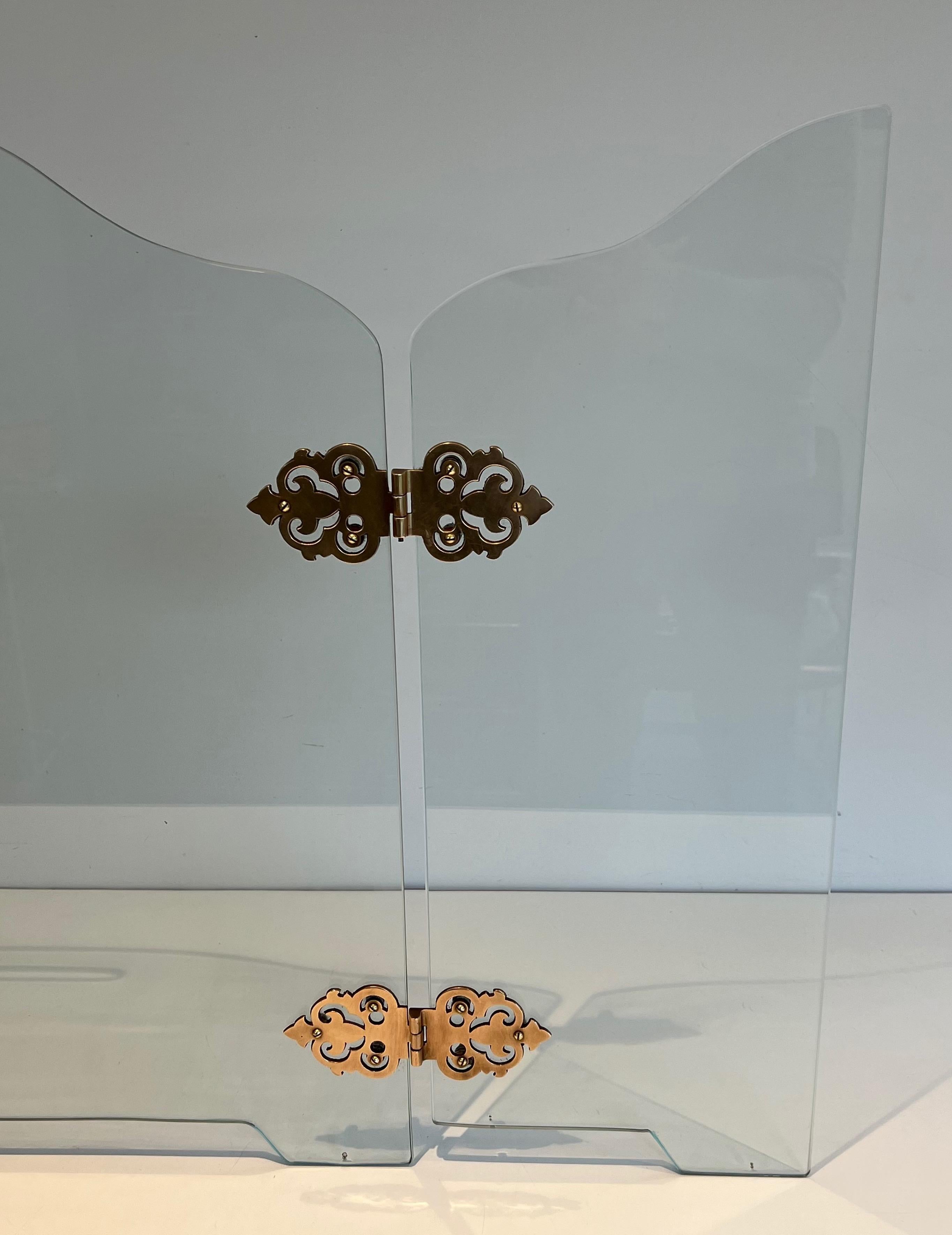 Kaminschirm aus Glasglas mit Bronzegriffen (Ende des 20. Jahrhunderts) im Angebot