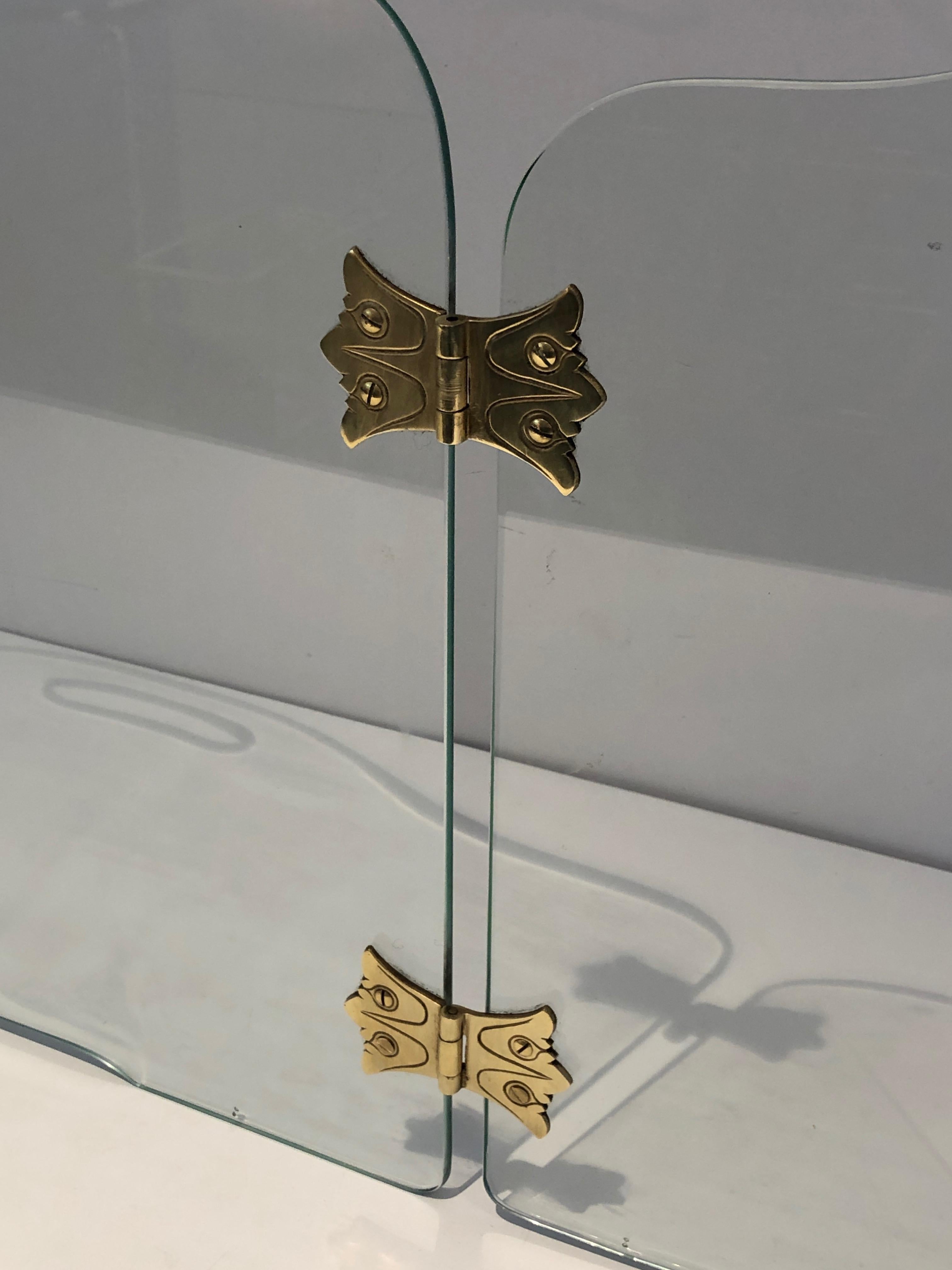 Kaminschirm aus Glas mit Bronze-Hängelampen (Ende des 20. Jahrhunderts) im Angebot