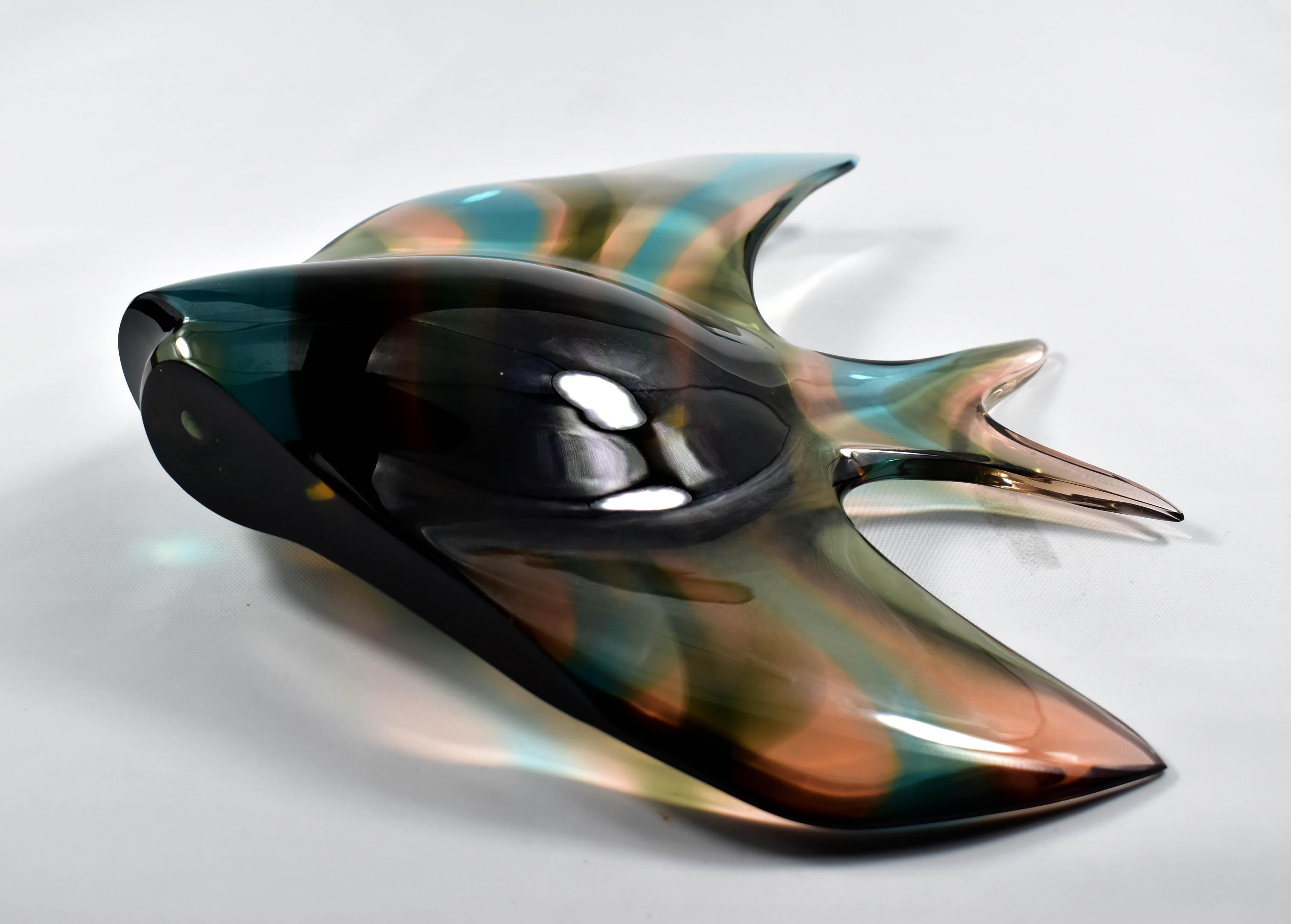 Scultura di pesce in vetro Vetro artistico boemo ( S.Honzík  J.Rozinek )Design 1965 Exbor 12