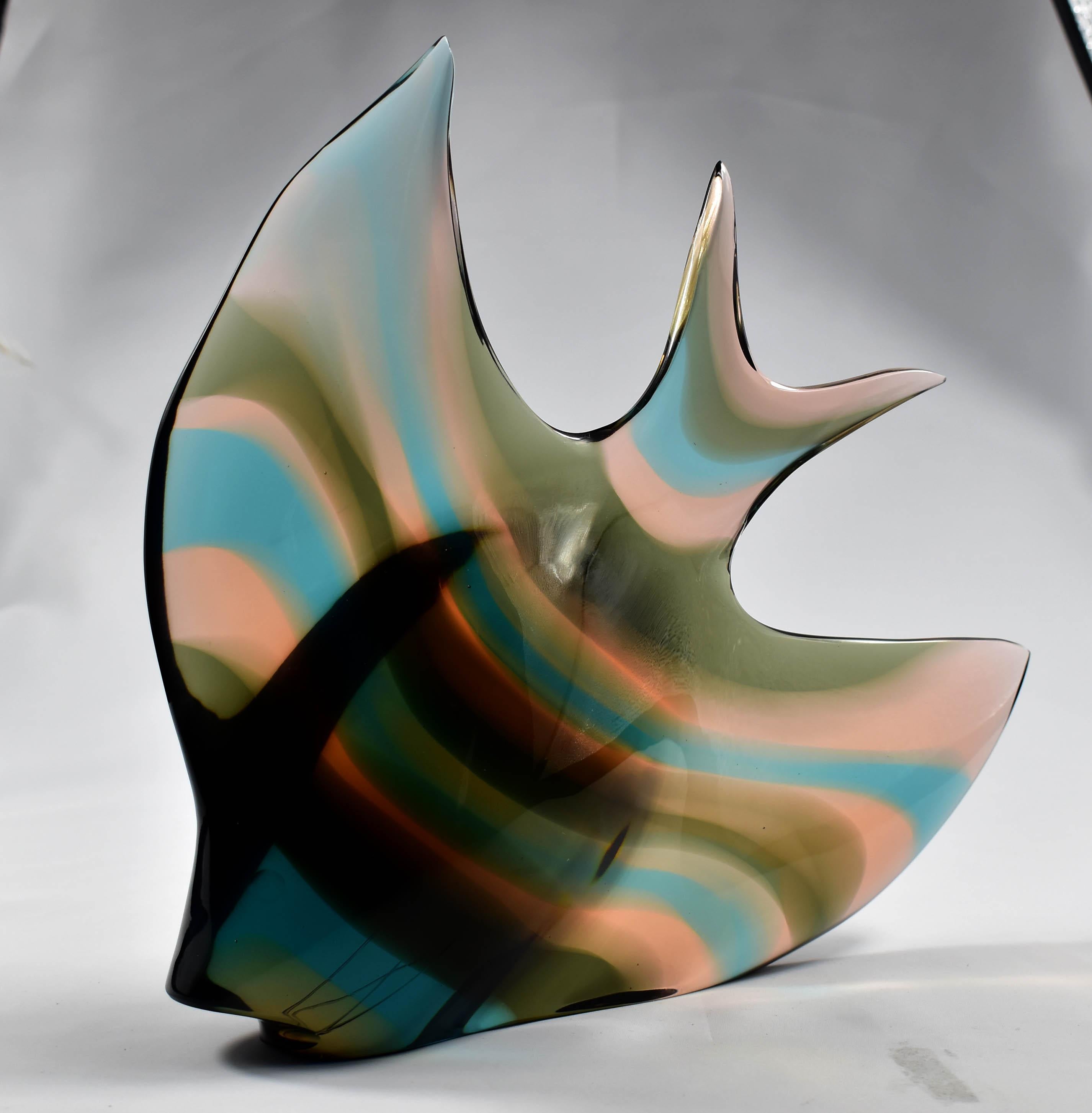 XX secolo Scultura di pesce in vetro Vetro artistico boemo ( S.Honzík  J.Rozinek )Design 1965 Exbor