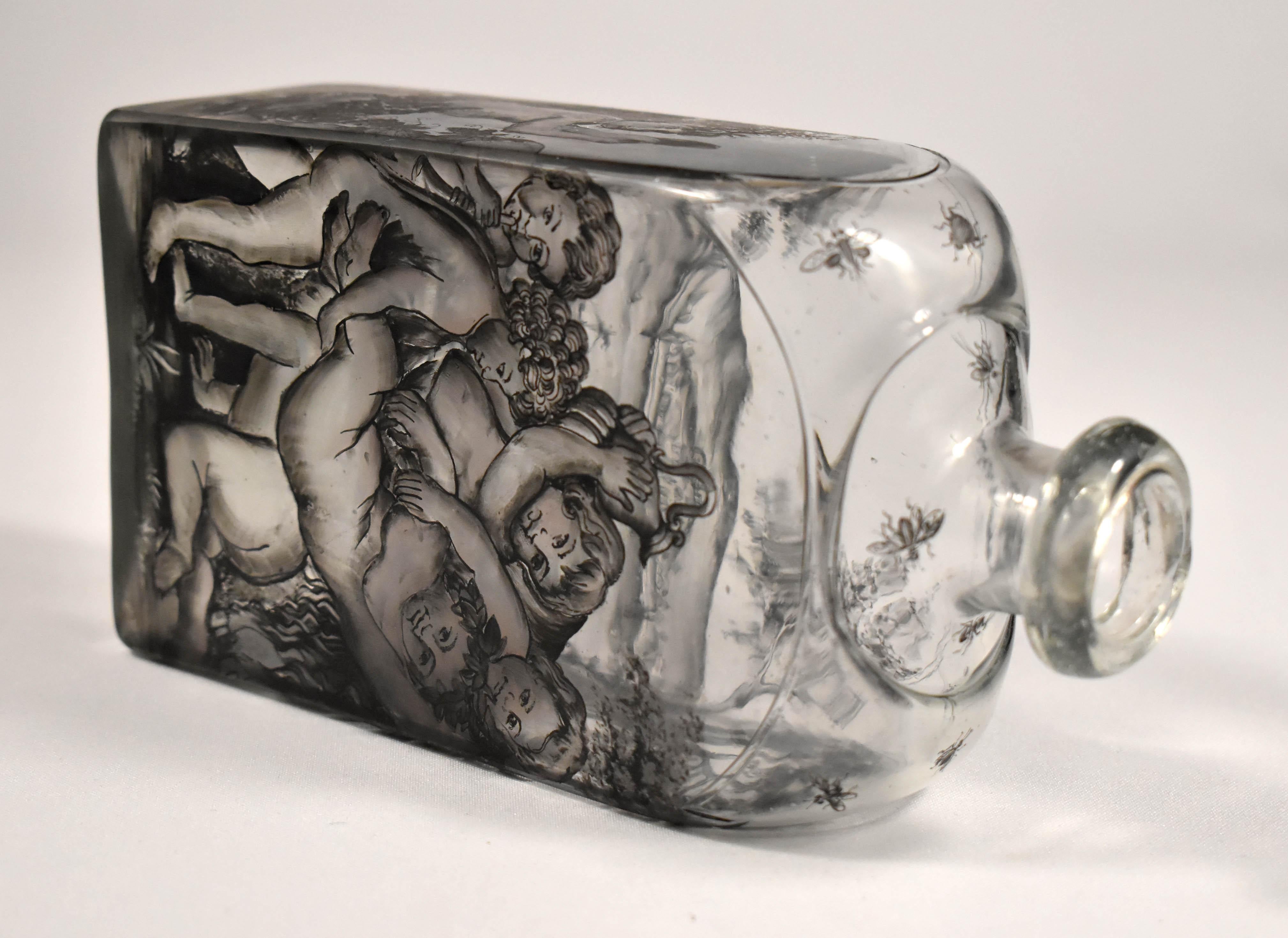 Glass Flask, Painted – Bacchus -Schwarzlot 'Ignac Preisler?18th Century' 14