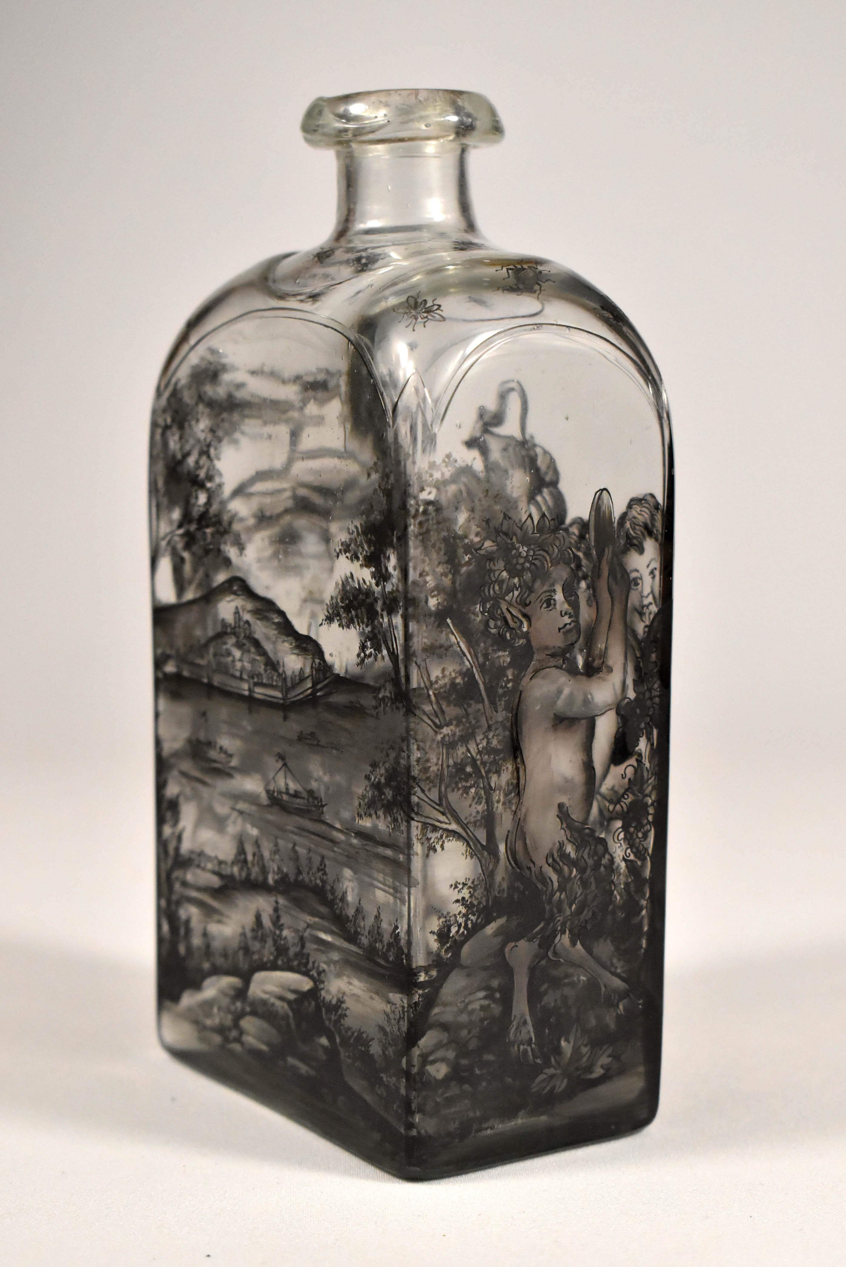 Glass Flask, Painted – Bacchus -Schwarzlot 'Ignac Preisler?18th Century' 3