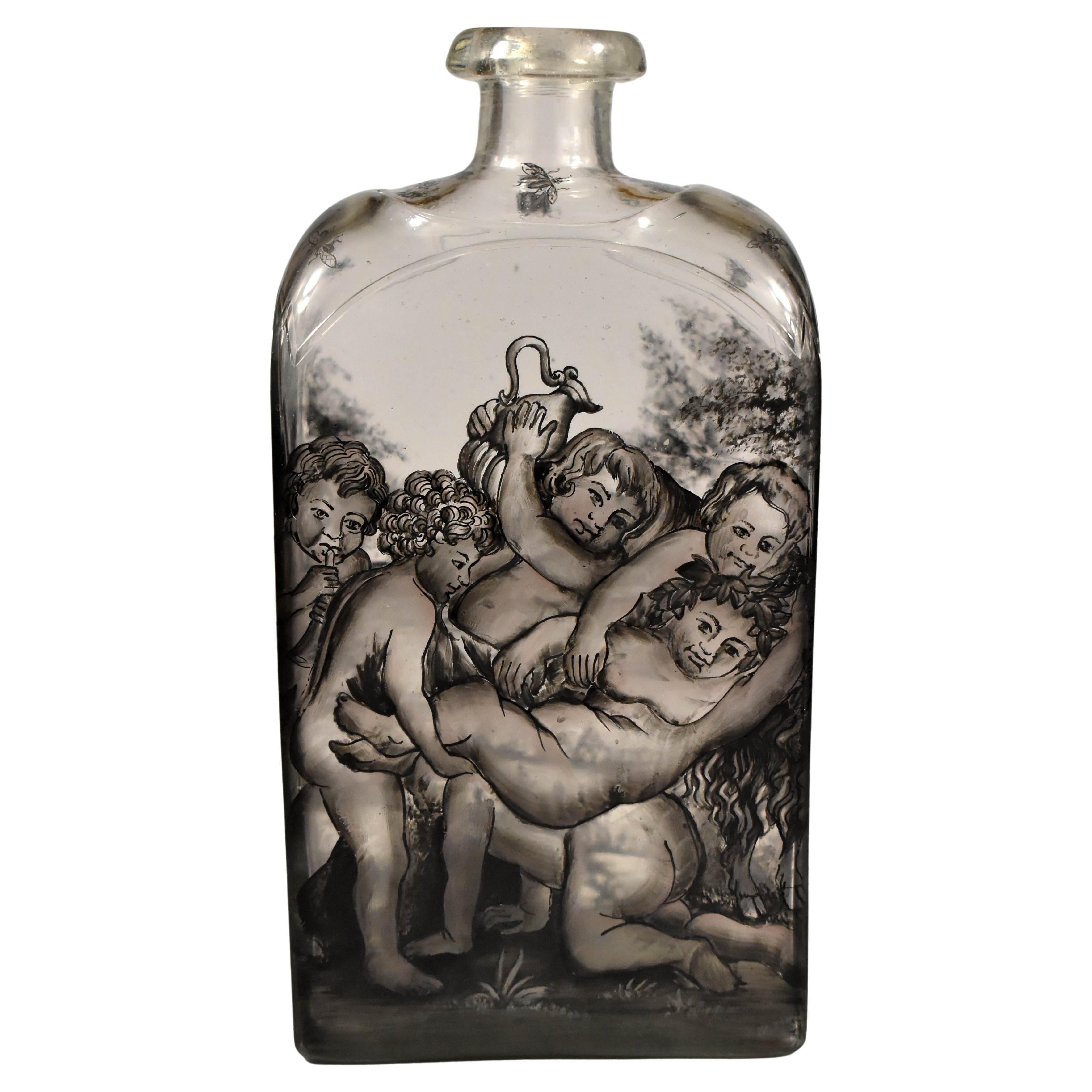 Glass Flask, Painted – Bacchus -Schwarzlot 'Ignac Preisler?18th Century'