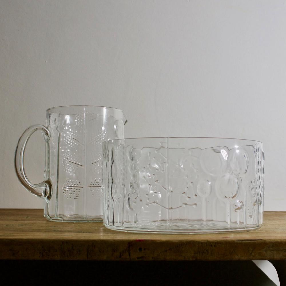 Midcentury jug and bowl in clear glass from the 