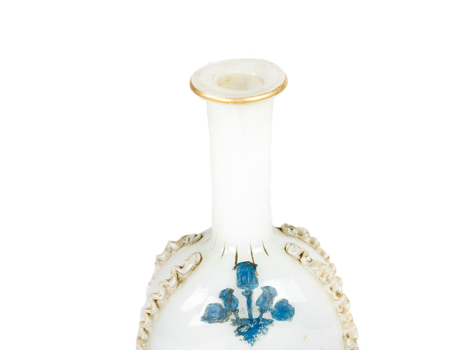 Painted Glass Floral Vase with Ribbons by Jerome Massier, 19th Century For Sale