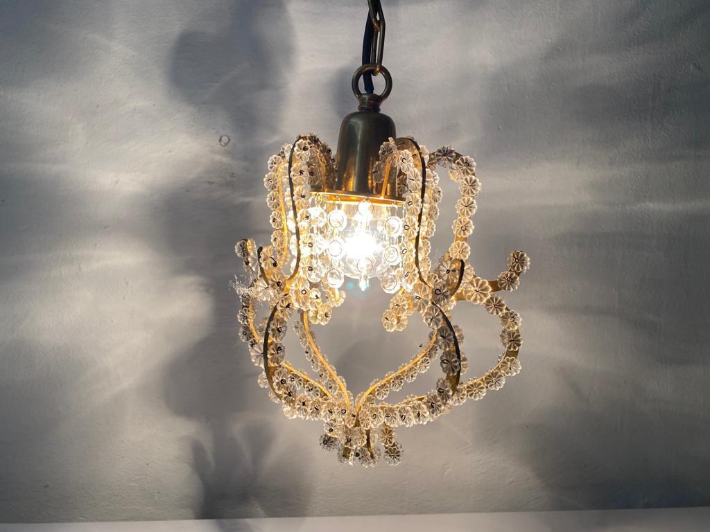 Glass Flower Beads Ceiling Lamp by Emil Stejnar for Rupert Nikoll, 1950s Austria In Good Condition For Sale In Hagenbach, DE